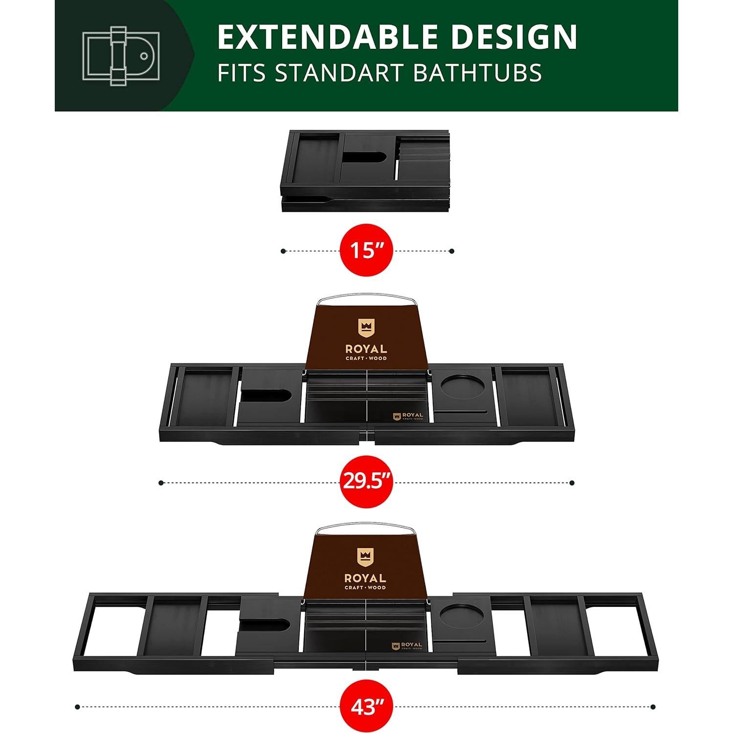 Bandeja de Baño Plegable Royal Craft Wood - Bambú Negro 76.2x22.9 cm