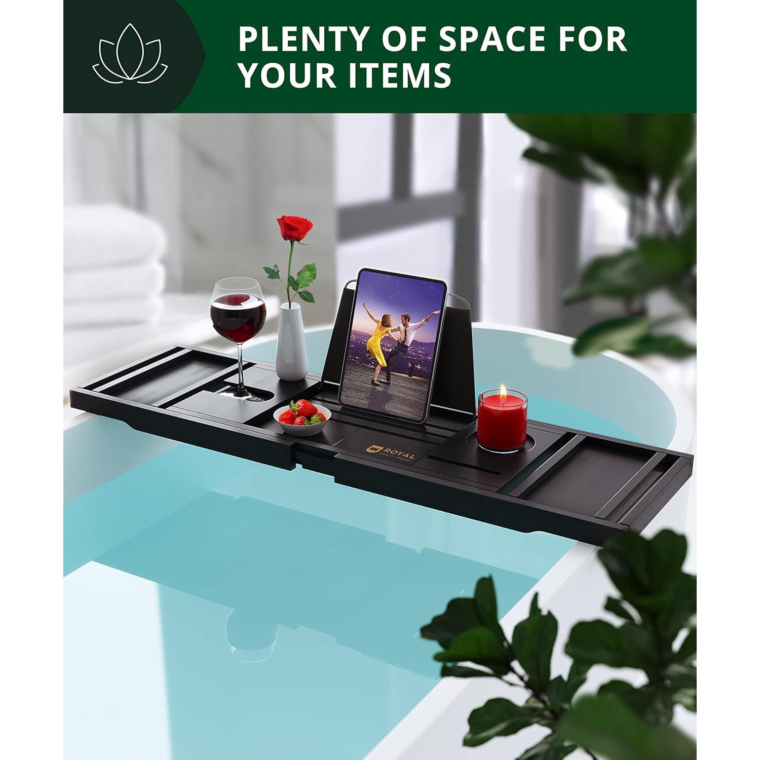 Bandeja de Baño Plegable Royal Craft Wood - Bambú Negro 76.2x22.9 cm