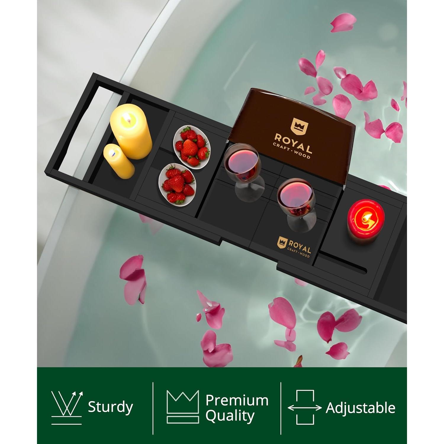 Bandeja de Baño Plegable Royal Craft Wood - Bambú Negro 76.2x22.9 cm