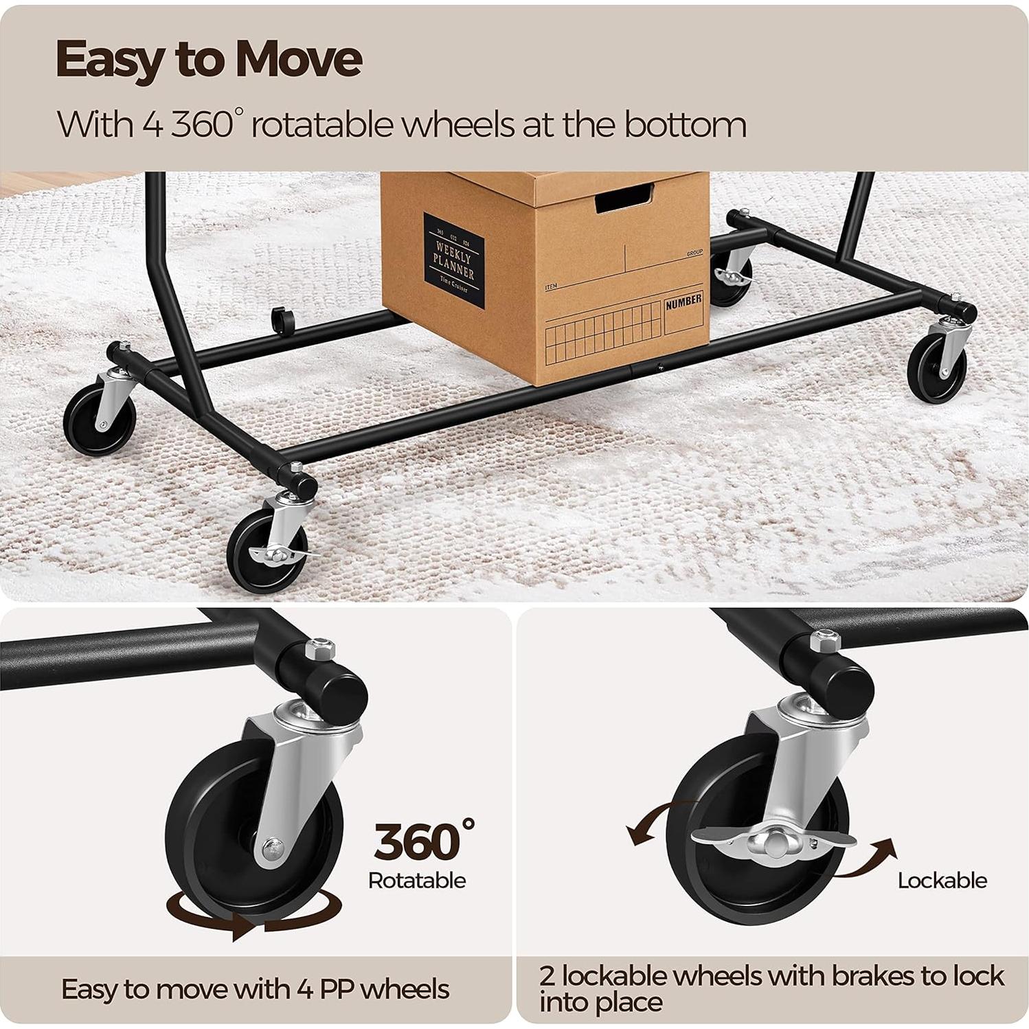 Soporte de Ropa Rodante Yaheetech Ajustable Negro 90.7 kg