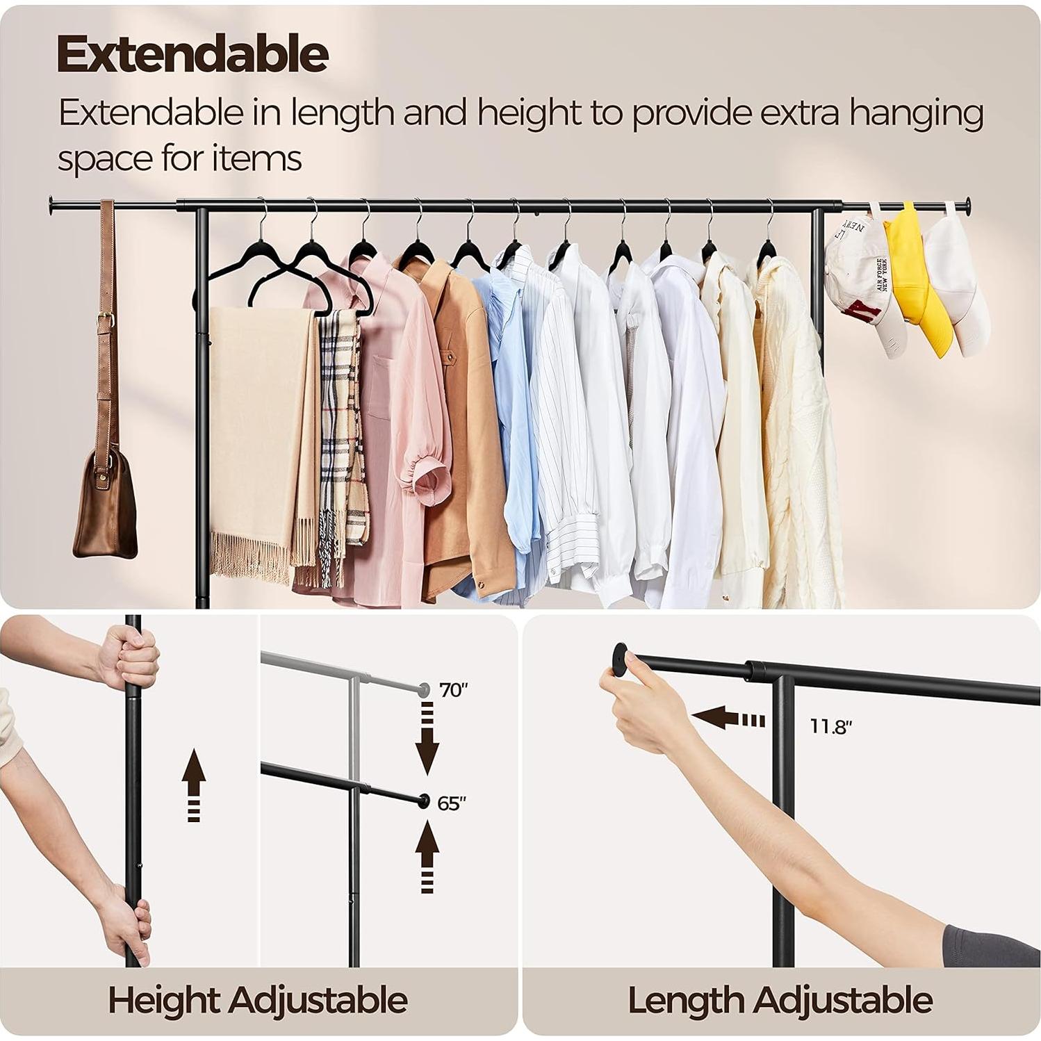 Soporte de Ropa Rodante Yaheetech Ajustable Negro 90.7 kg