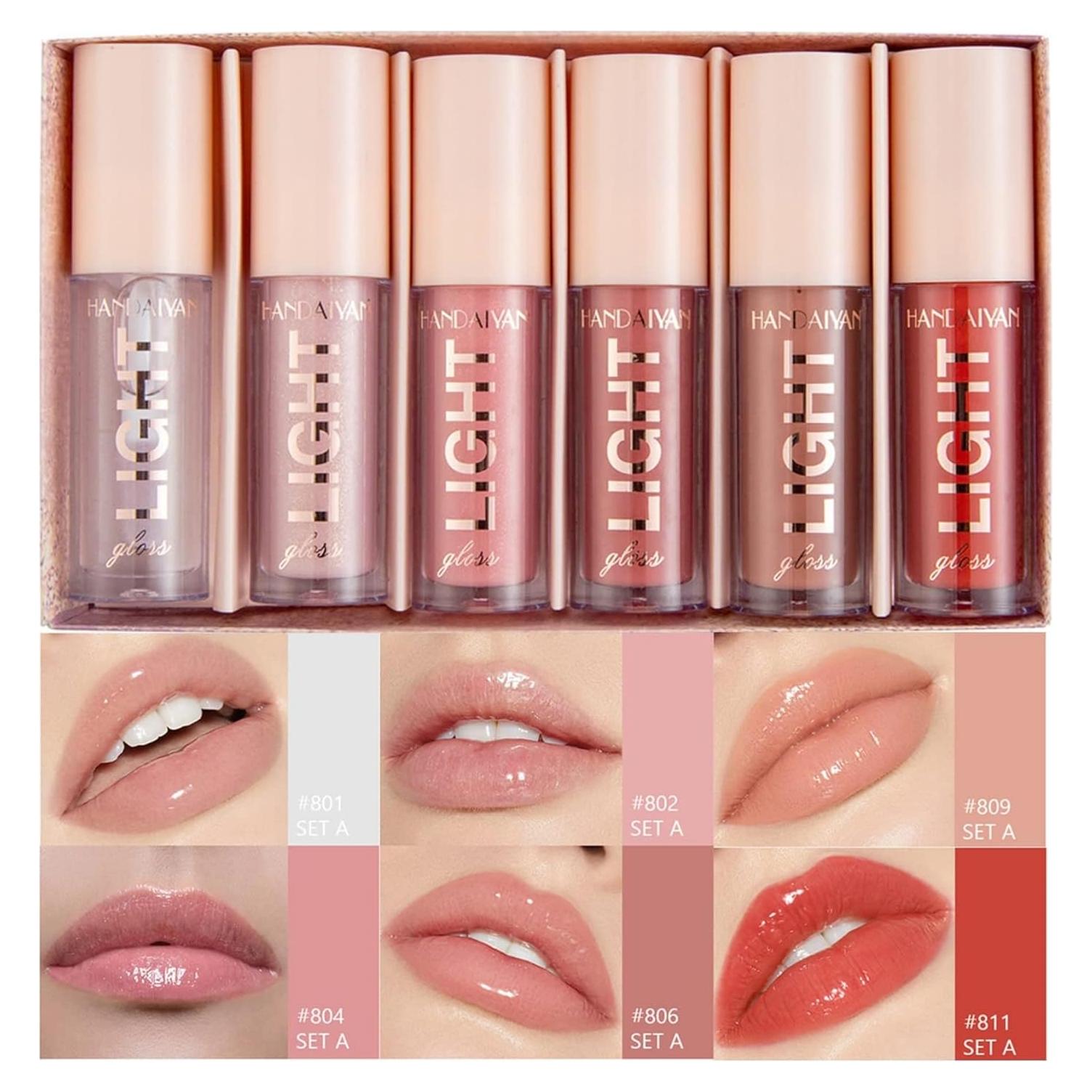 Set de Brillo Labial Hidratante MAEPEOR 6PCS Nude Neutro