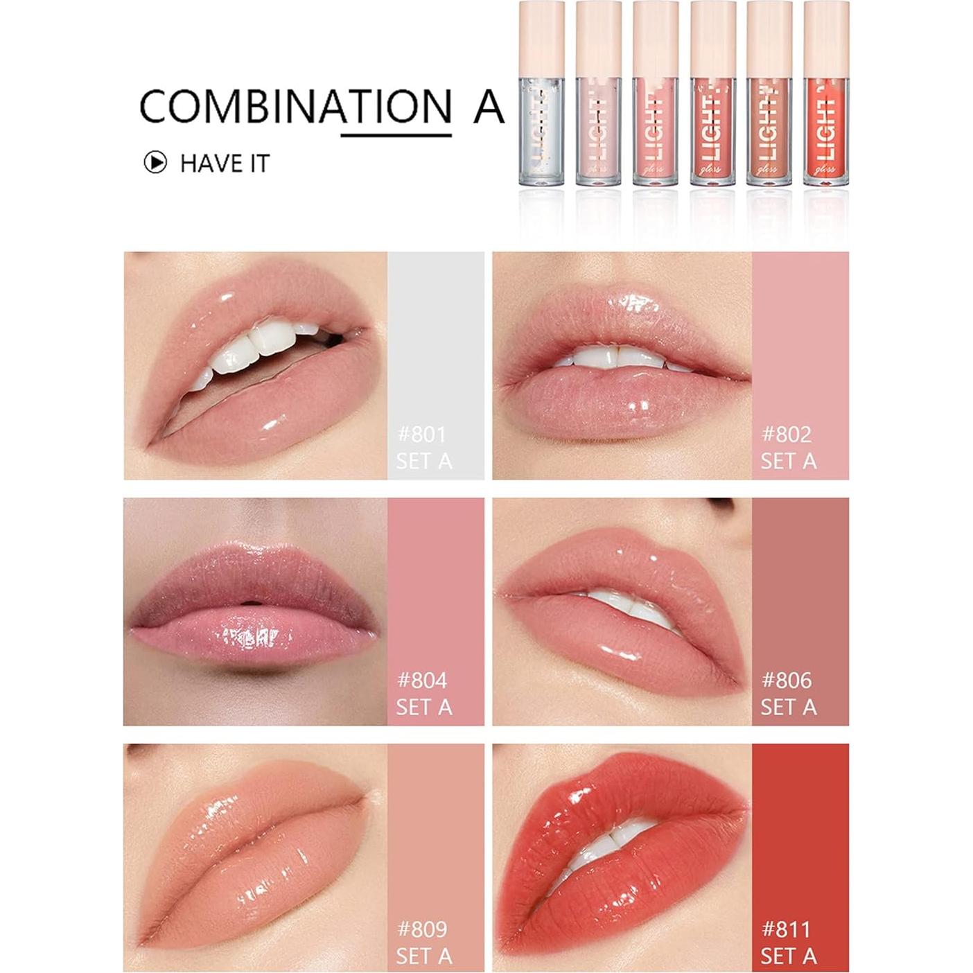 Set de Brillo Labial Hidratante MAEPEOR 6PCS Nude Neutro