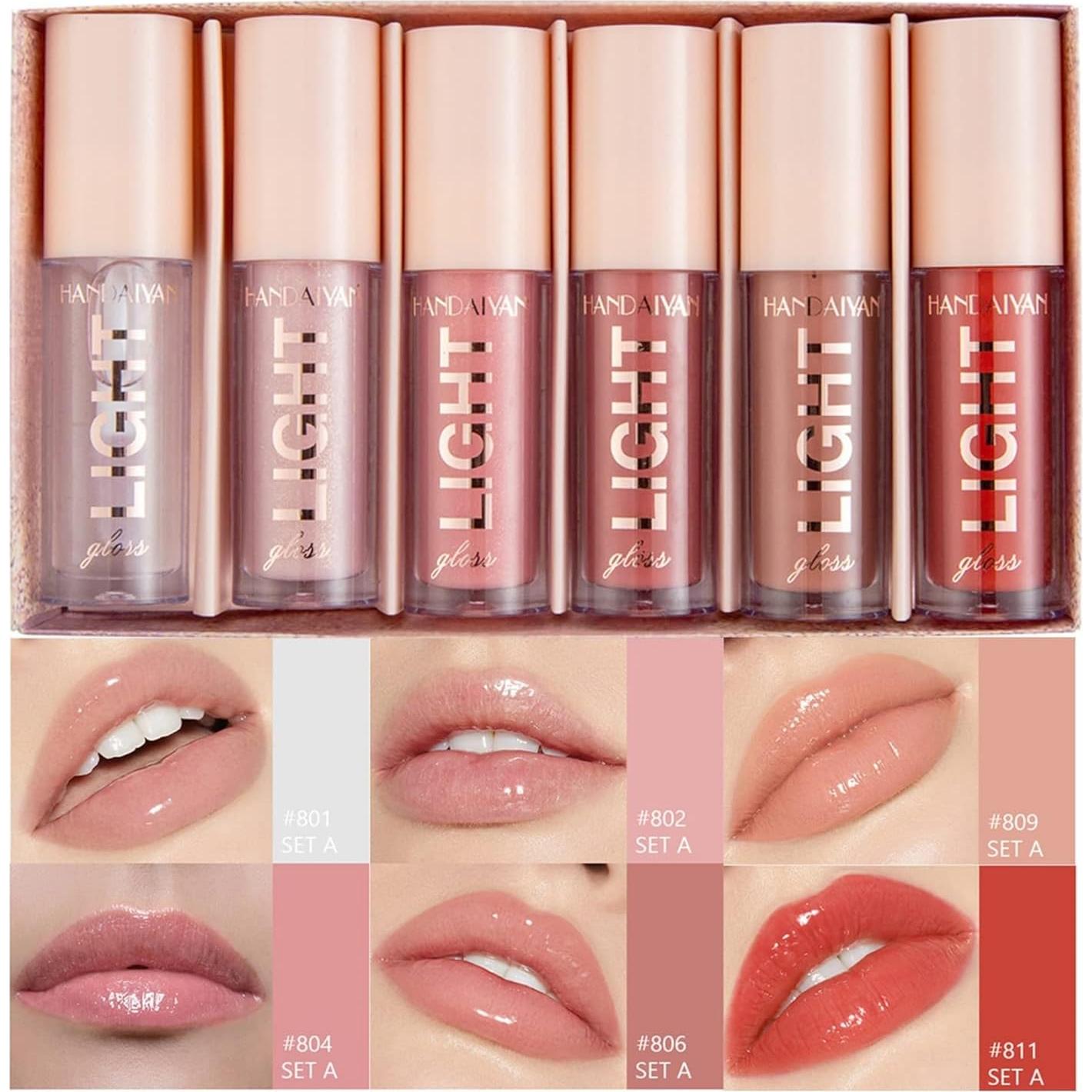 Set de Brillo Labial Hidratante MAEPEOR 6PCS Nude Neutro