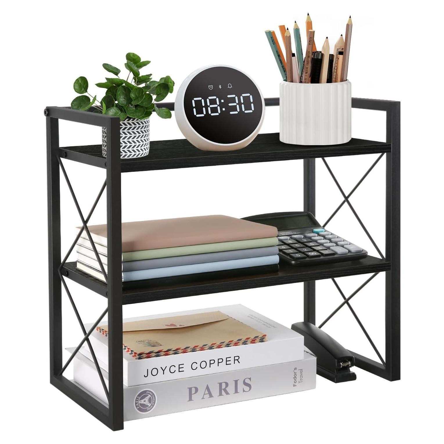 Organizador de Estante de Escritorio YINMIT 2 Niveles Madera Negro