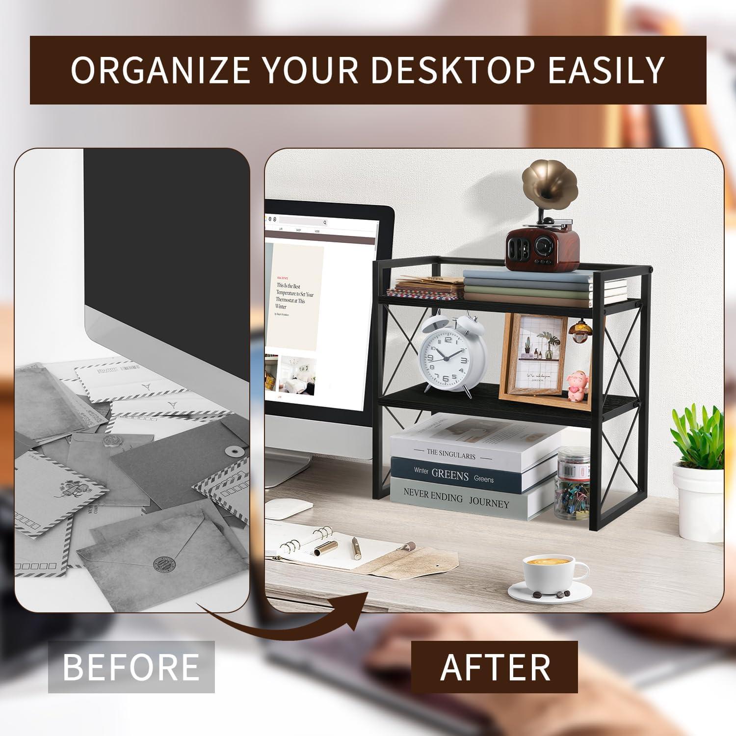 Organizador de Estante de Escritorio YINMIT 2 Niveles Madera Negro