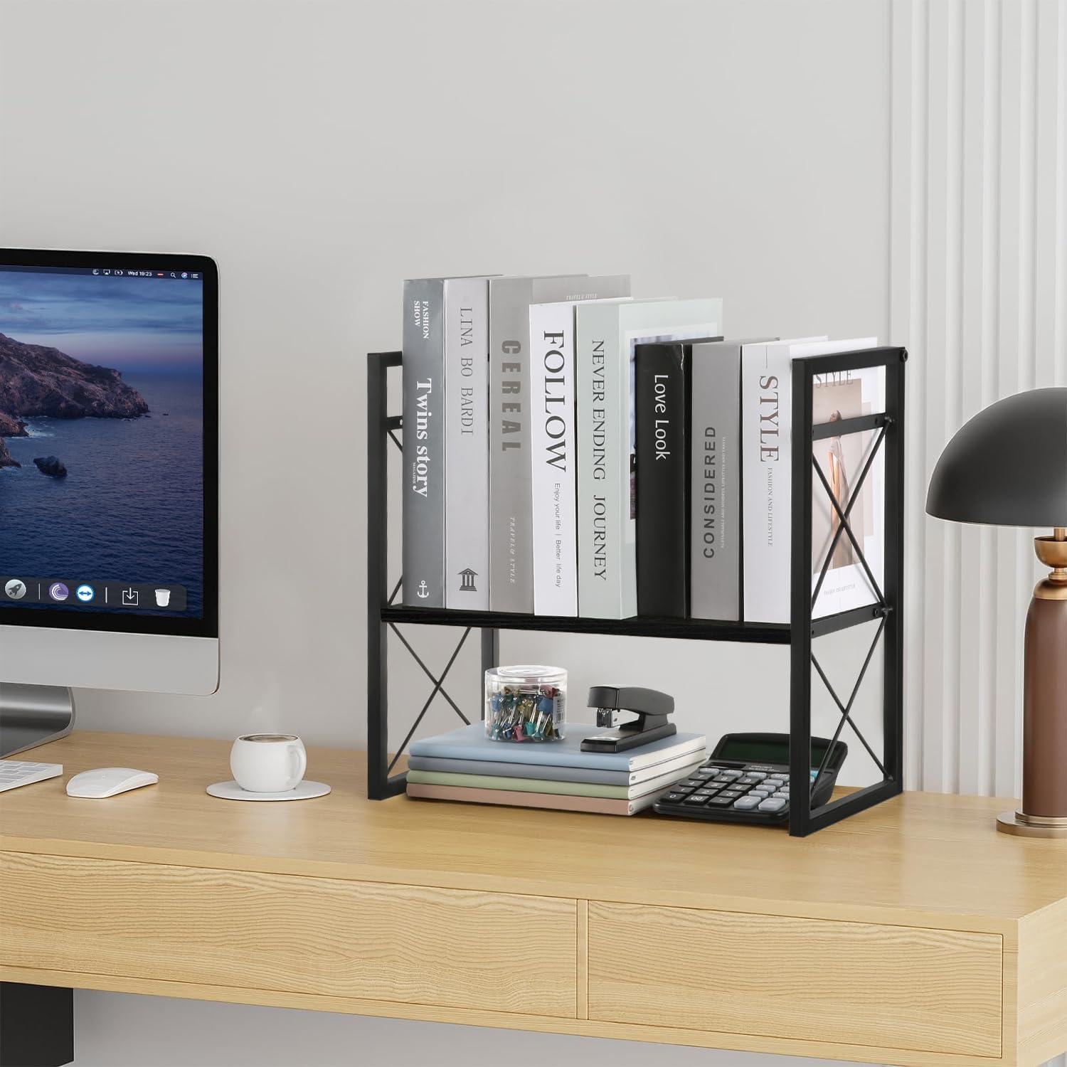 Organizador de Estante de Escritorio YINMIT 2 Niveles Madera Negro