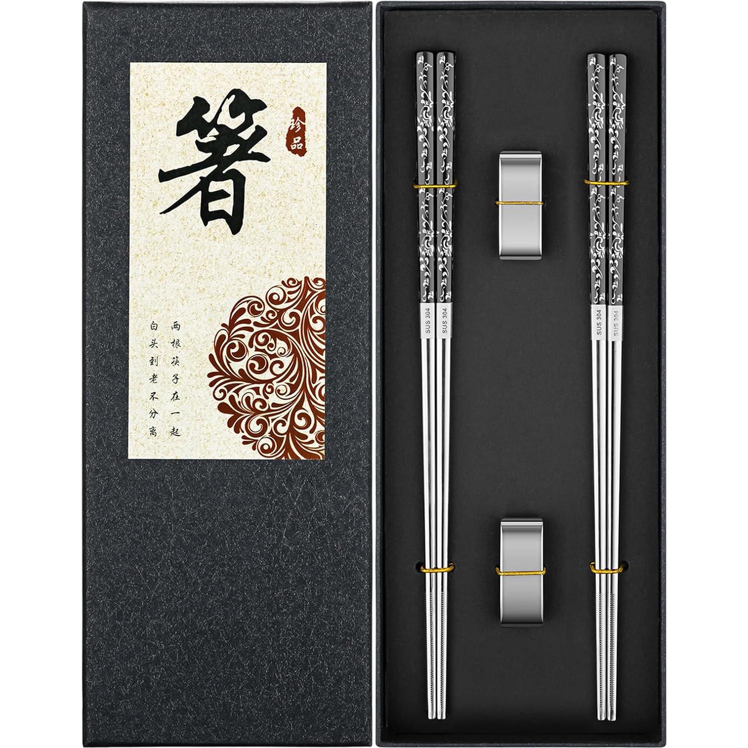 Palillos Reutilizables de Acero Inoxidable FOFAYU 23.5 cm 2 Pares