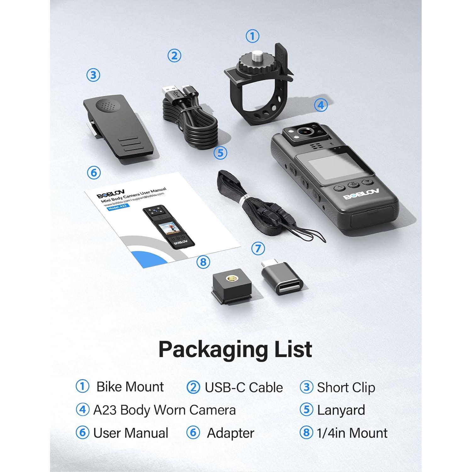 Cámara Corporal BOBLOV A23 1080P con 9 Horas de Batería