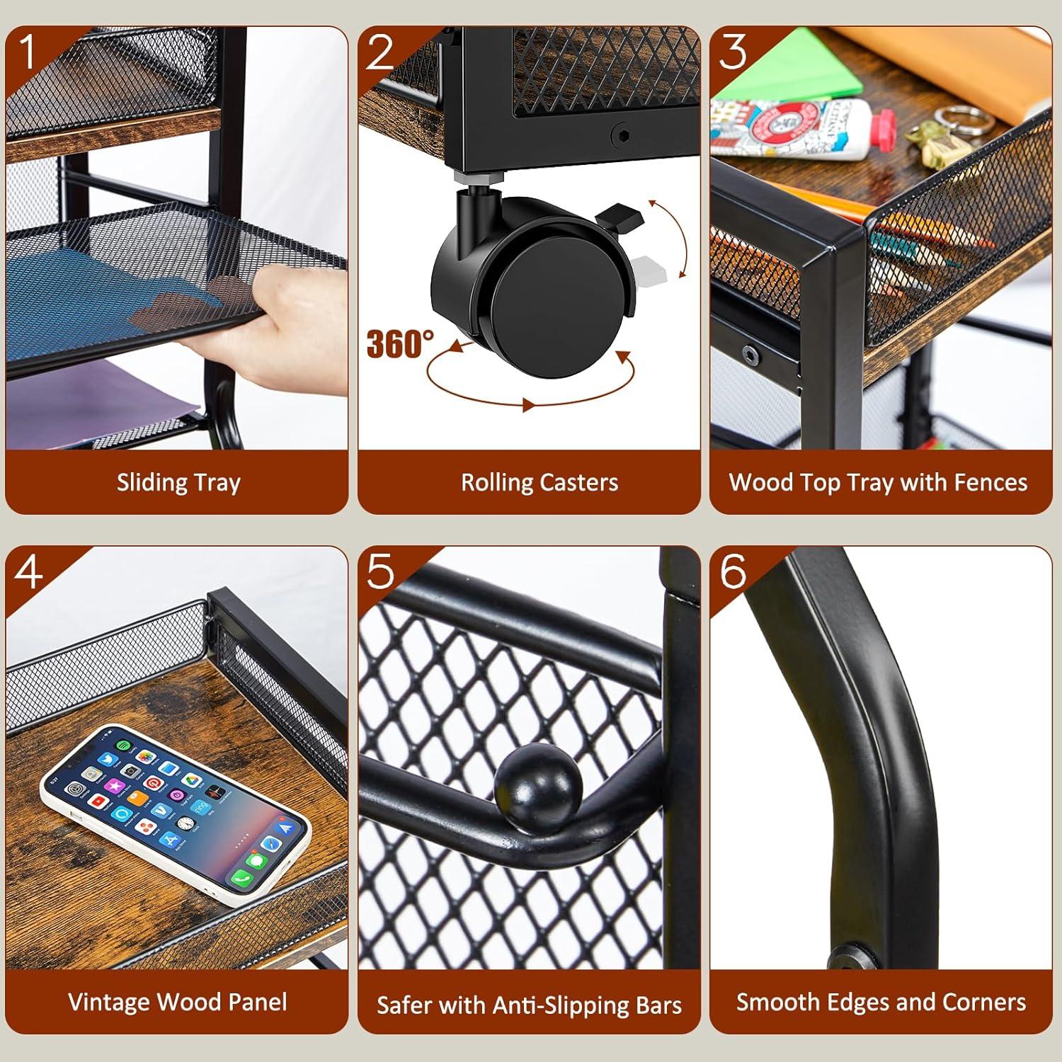 Carro de Archivo Rodante 5 Niveles 3IngSeagulls Marrón