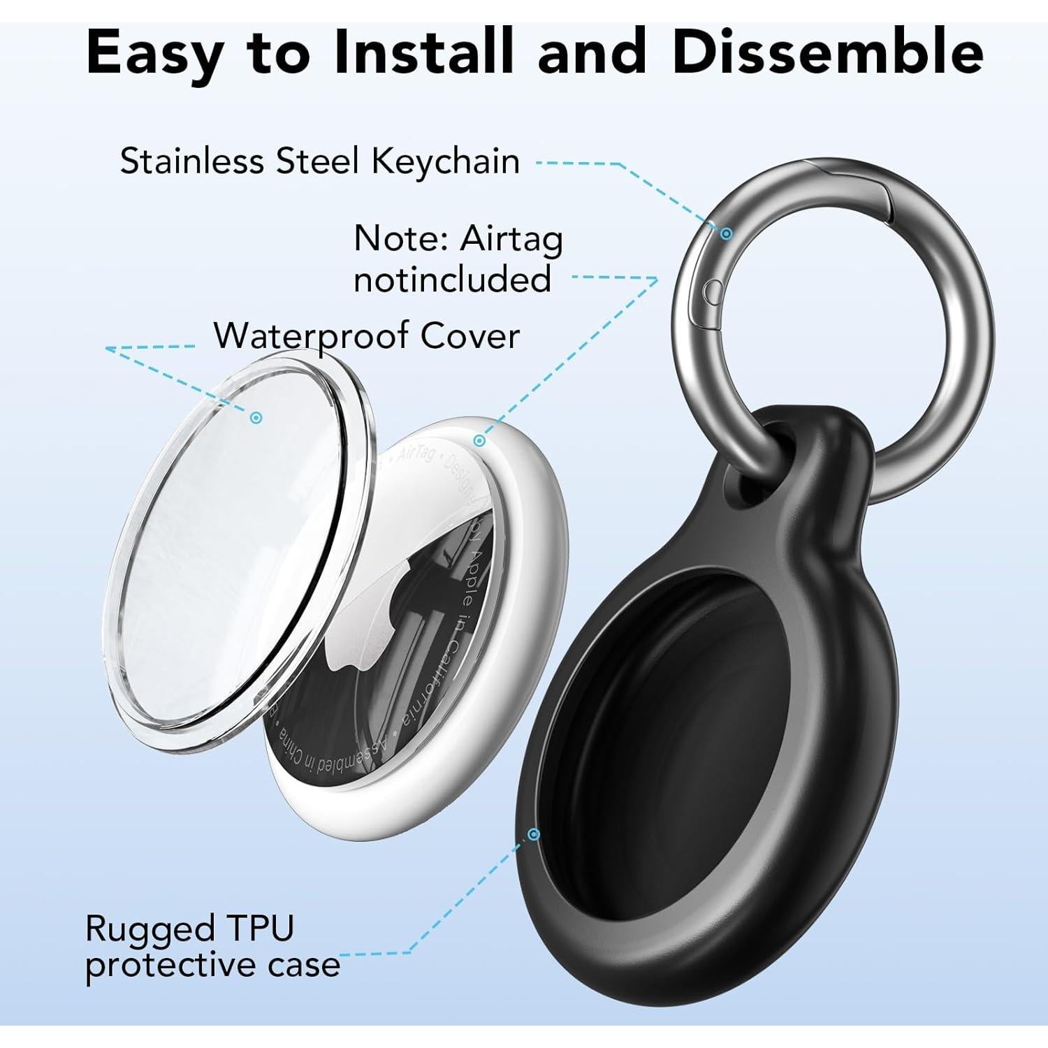 Soporte impermeable para Air Tag con llavero y 4 baterías CR2032