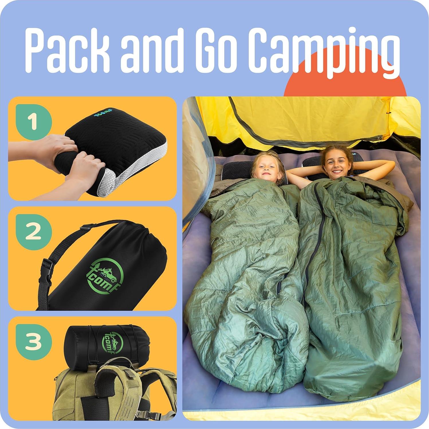 Almohada de Camping TCOMF para Niños 25x40 cm Espuma Memoria