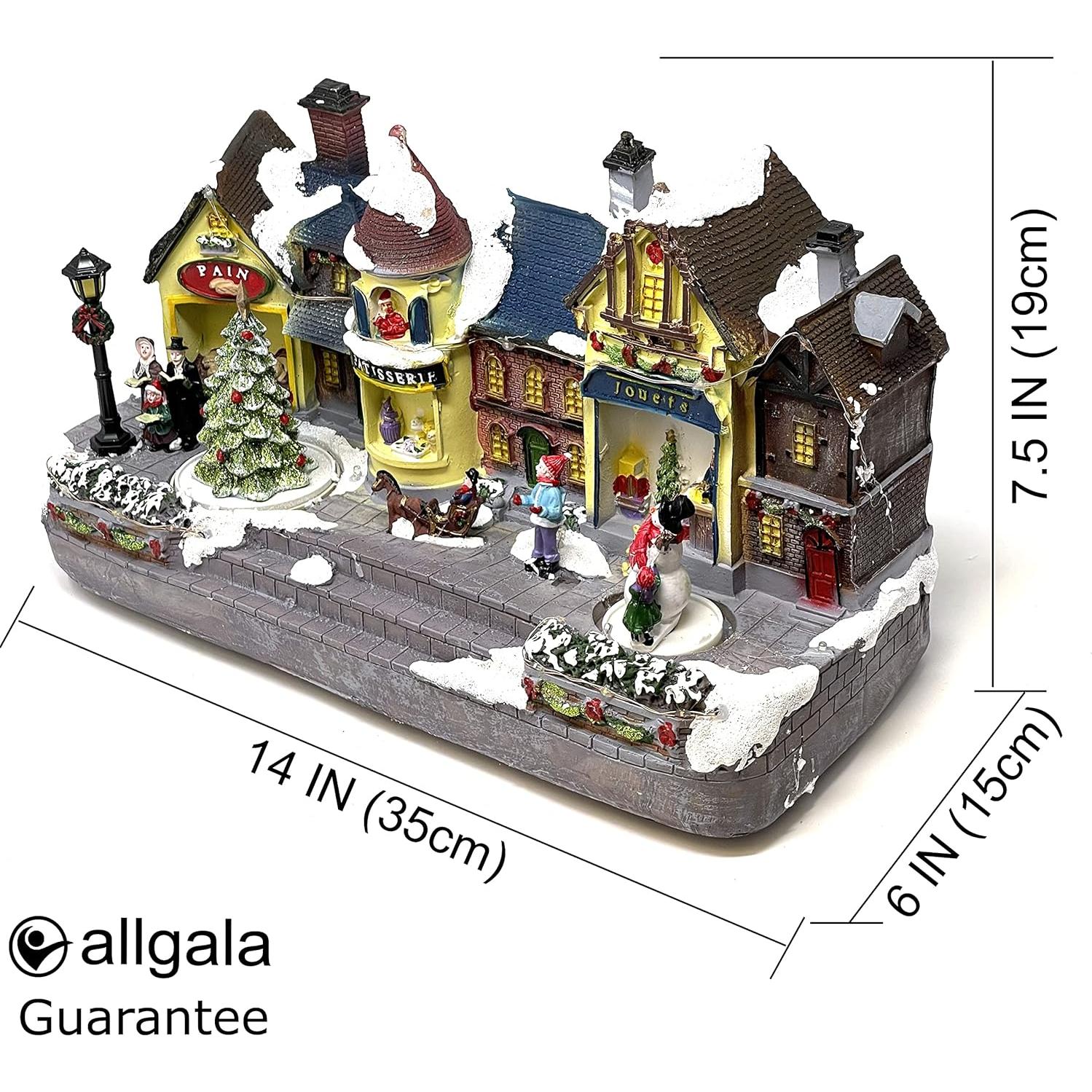 allgala Crafted Polyresin Christmas House Collectable Figurine with USB and Battery Dual Power Source-French Town-XH93431