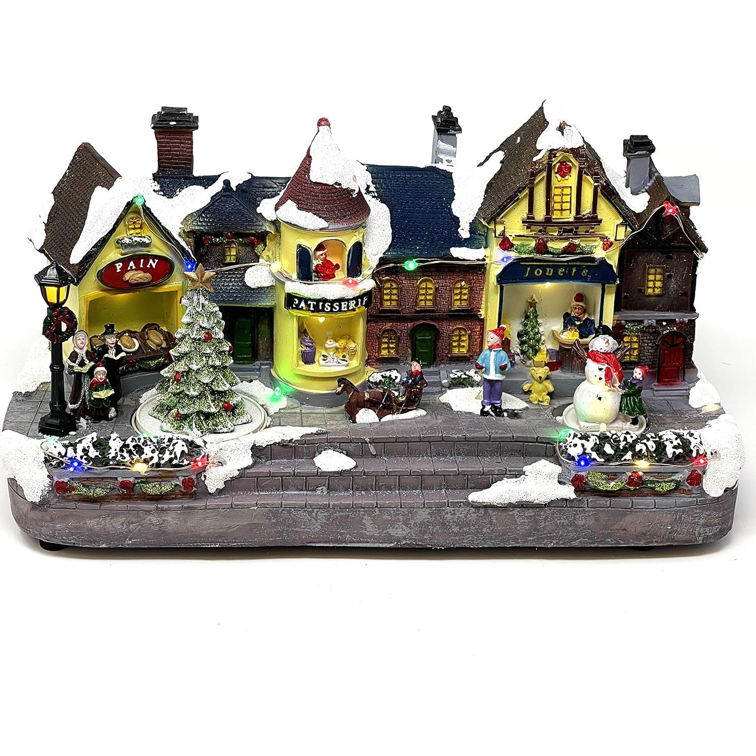 allgala Crafted Polyresin Christmas House Collectable Figurine with USB and Battery Dual Power Source-French Town-XH93431