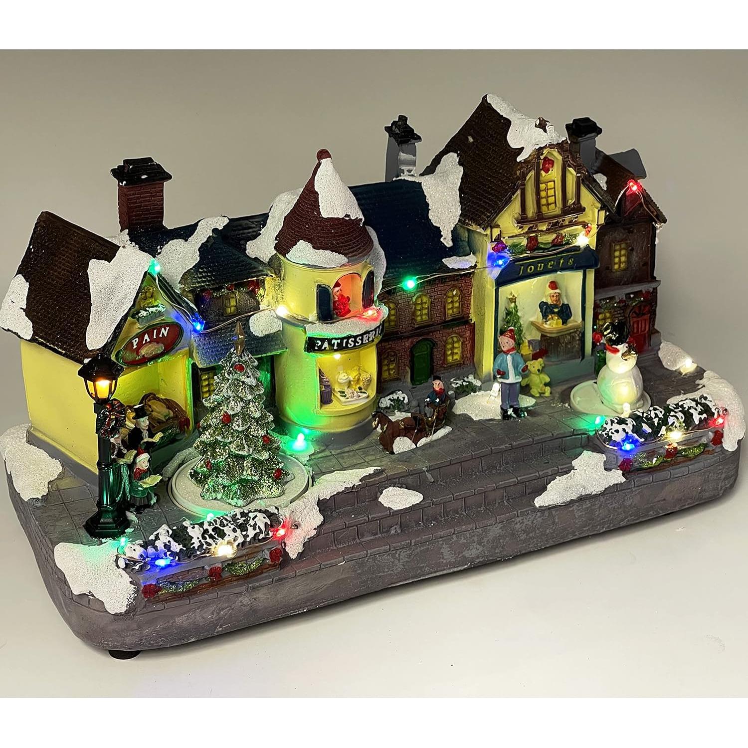 allgala Crafted Polyresin Christmas House Collectable Figurine with USB and Battery Dual Power Source-French Town-XH93431