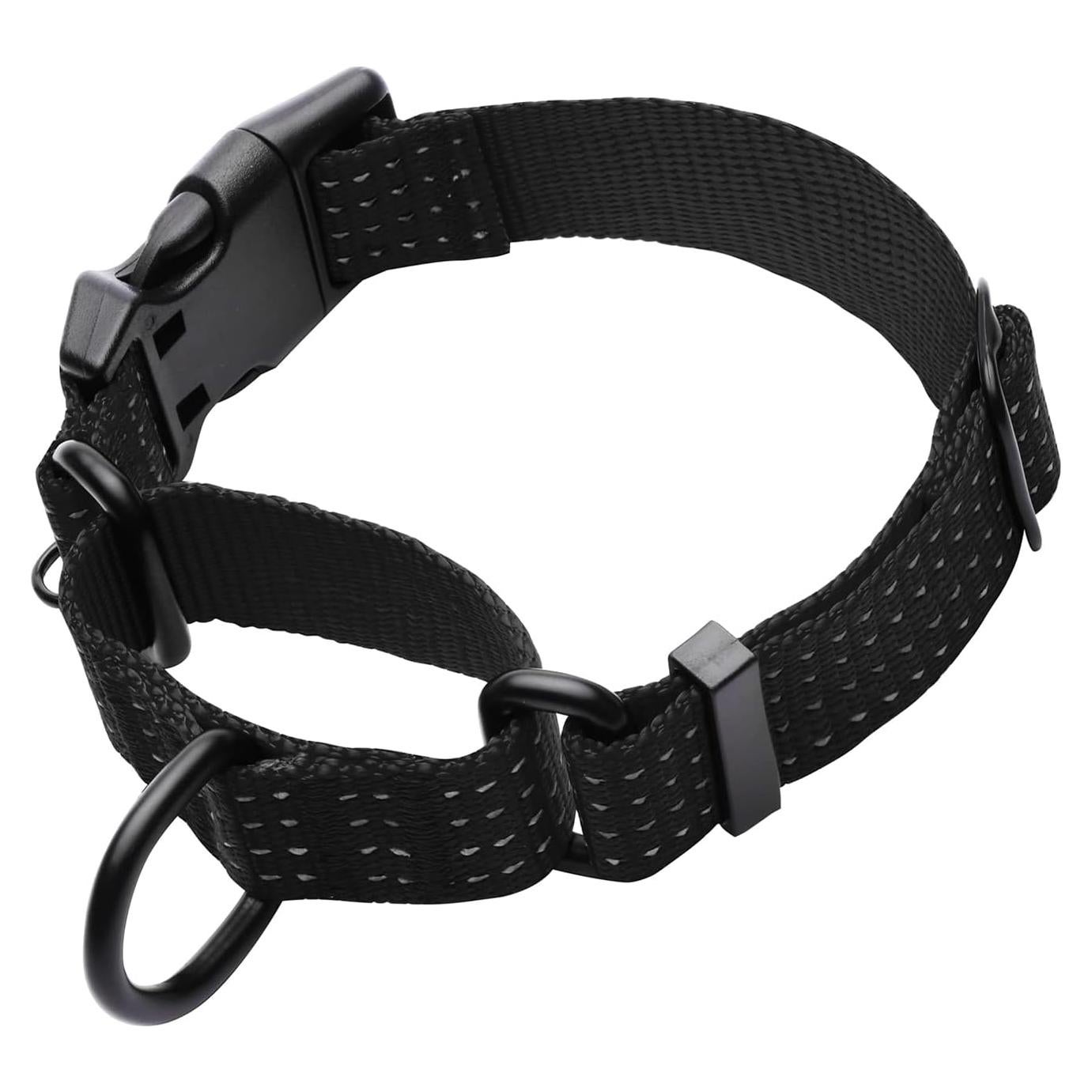 Collar Martingale LUCKYDC Ajustable Reflectante para Perros M Negro