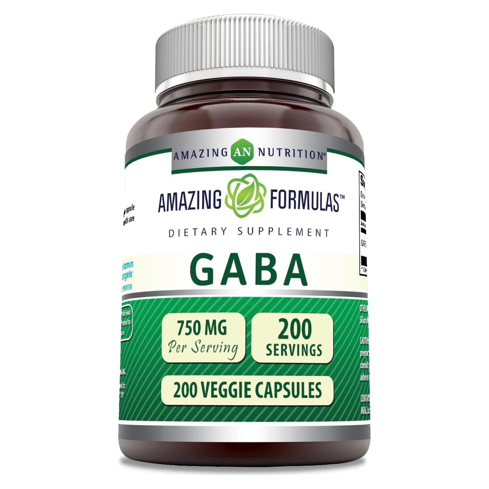 Suplemento GABA 750mg Fórmulas Asombrosas 200 Cápsulas Vegetales