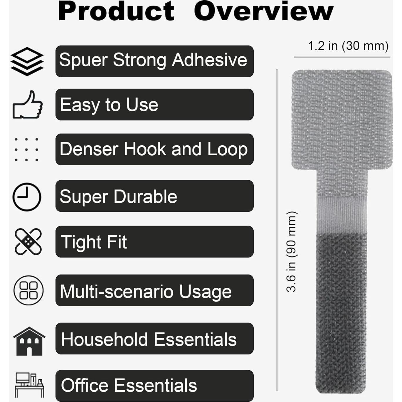 Correas de Cable Autoadhesivas MUTOTO 40 Pcs Gris Organizador