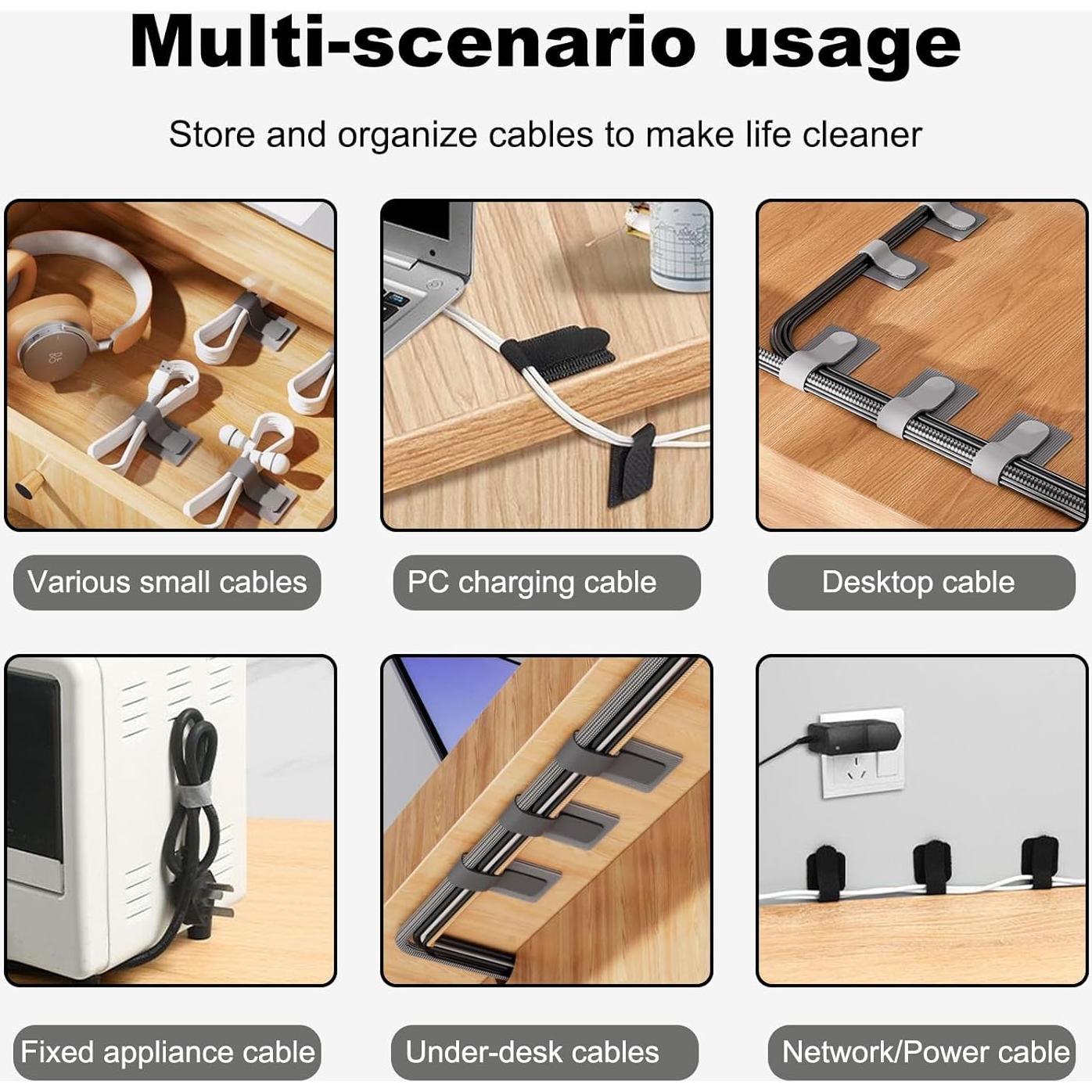 Correas de Cable Autoadhesivas MUTOTO 40 Pcs Gris Organizador