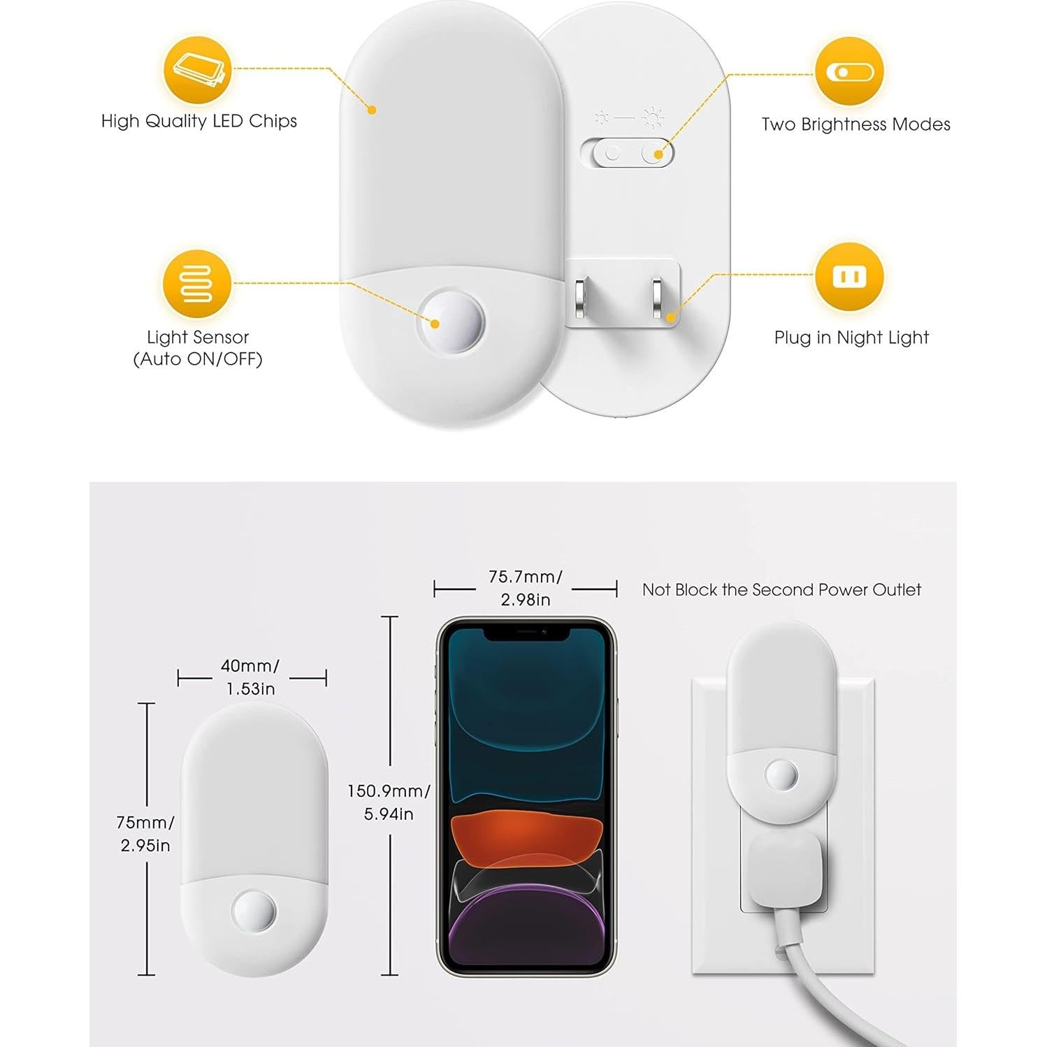 Luz Nocturna LED Ámbar LOHAS 4 Piezas 0.6W Sensor Automático