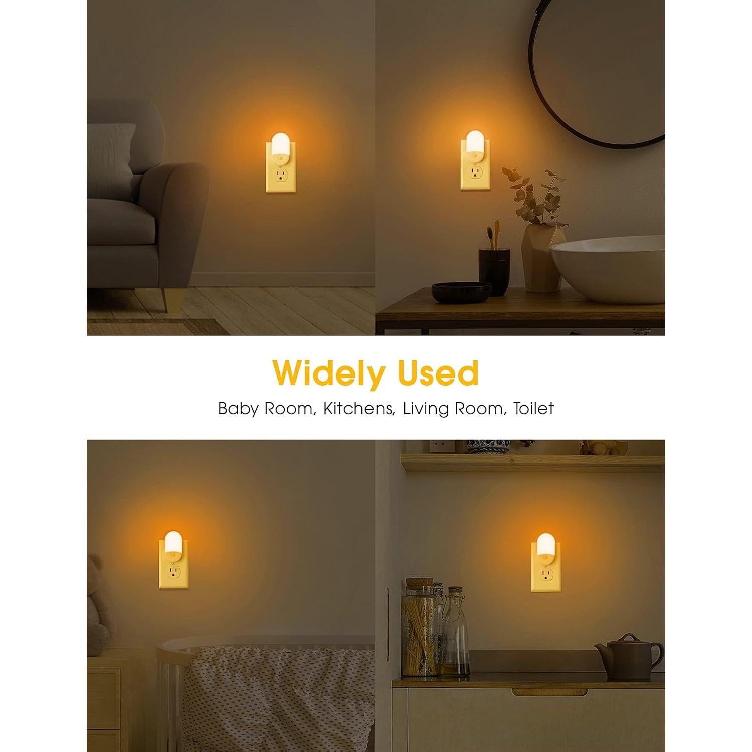 Luz Nocturna LED Ámbar LOHAS 4 Piezas 0.6W Sensor Automático