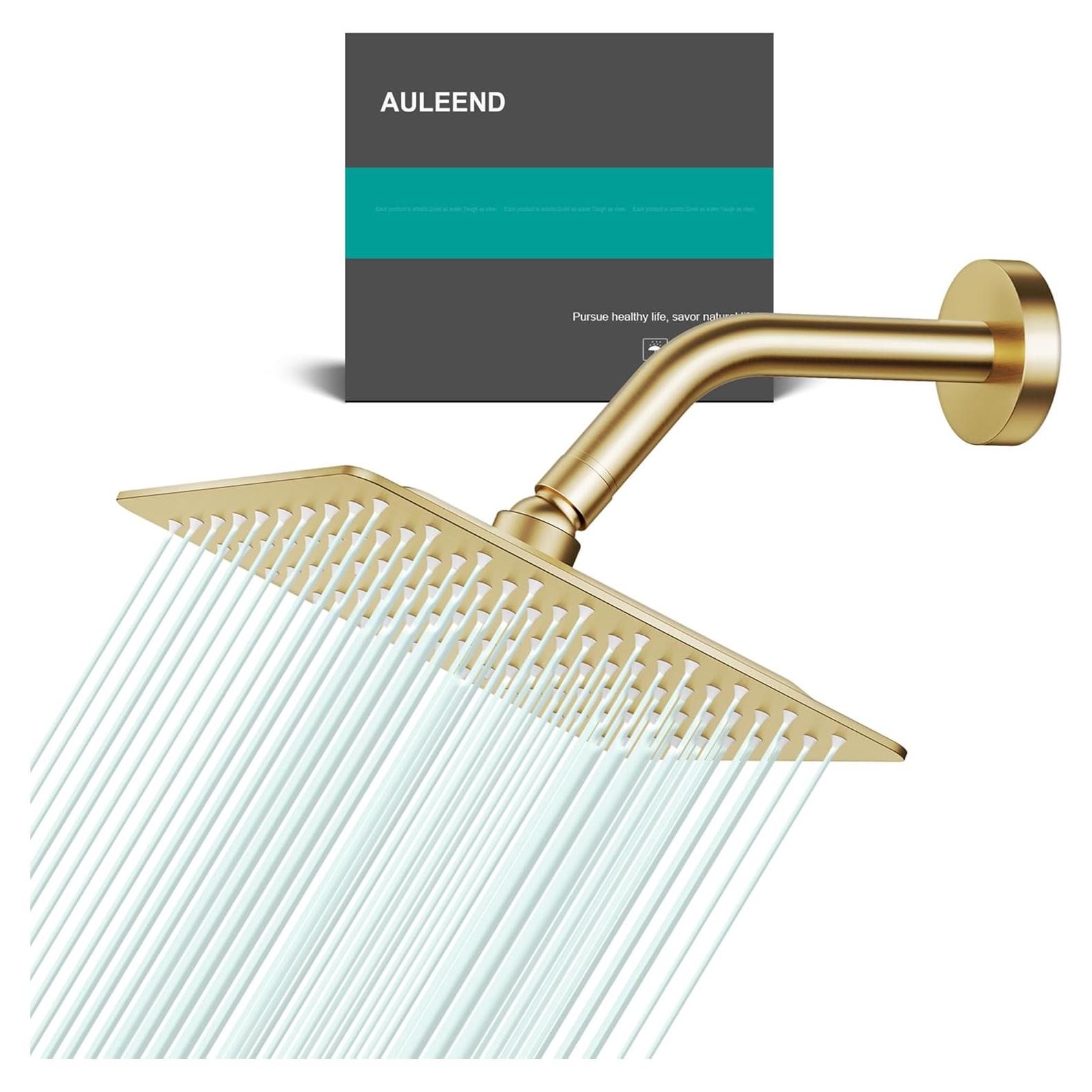 Cabezal de Ducha Cuadrado AULEEND 20.32 cm Oro Cepillado