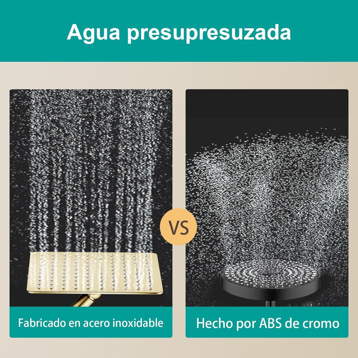 Cabezal de Ducha Cuadrado AULEEND 20.32 cm Oro Cepillado