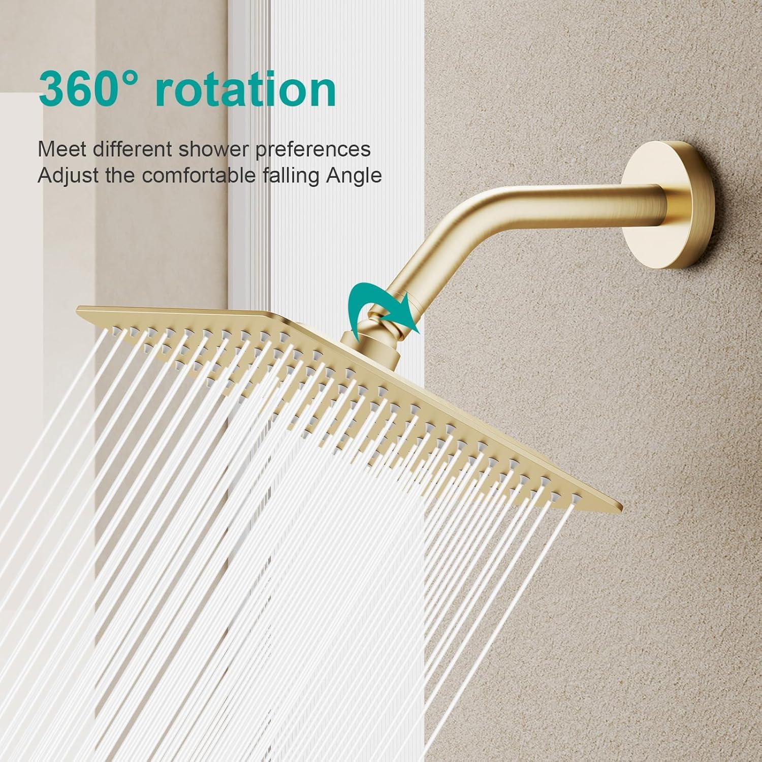 Cabezal de Ducha Cuadrado AULEEND 20.32 cm Oro Cepillado