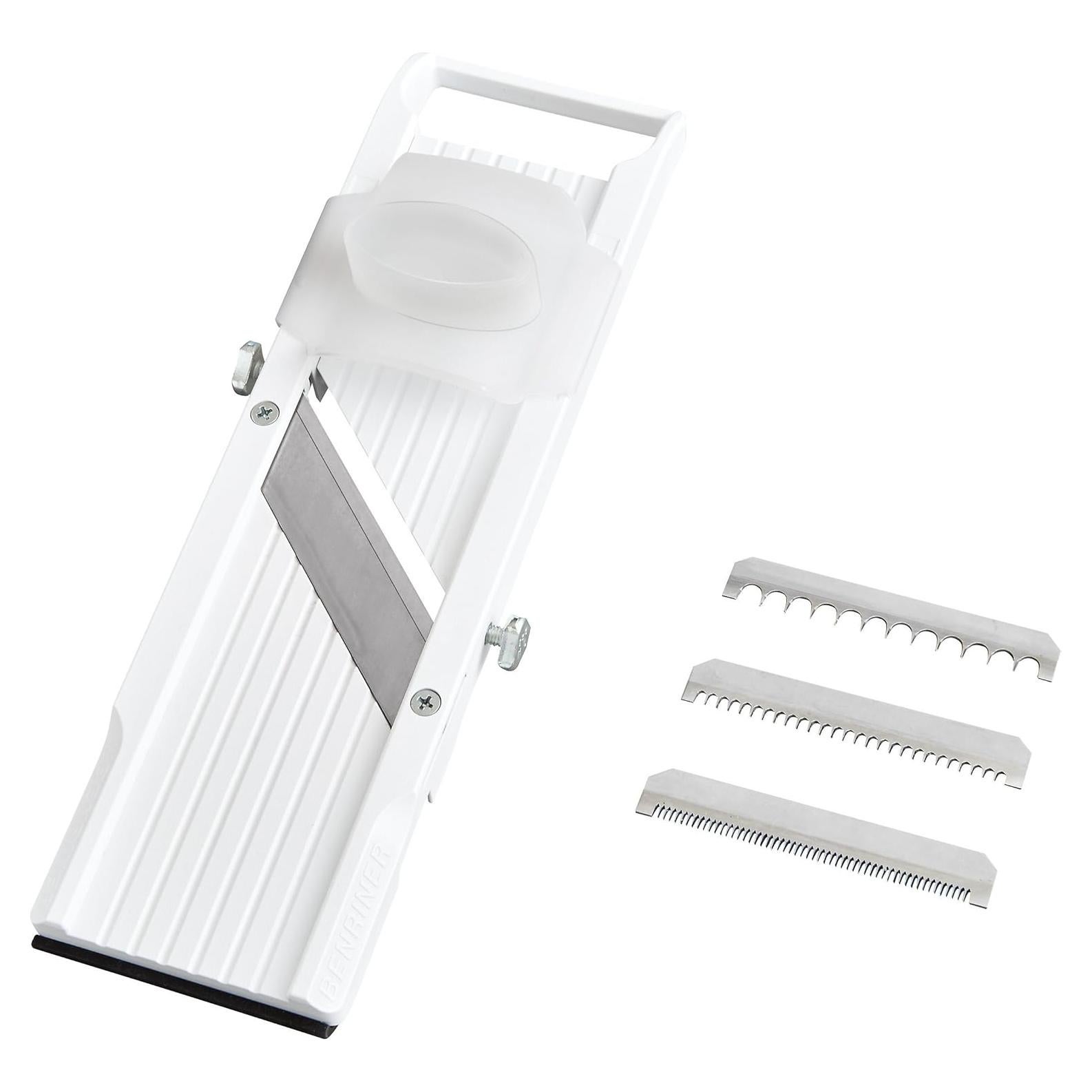 Benriner Mandoline Slicer with 4 Blades, Japanese Stainless Steel, BPA Free, 12.75 x 3.625-Inches, Beige