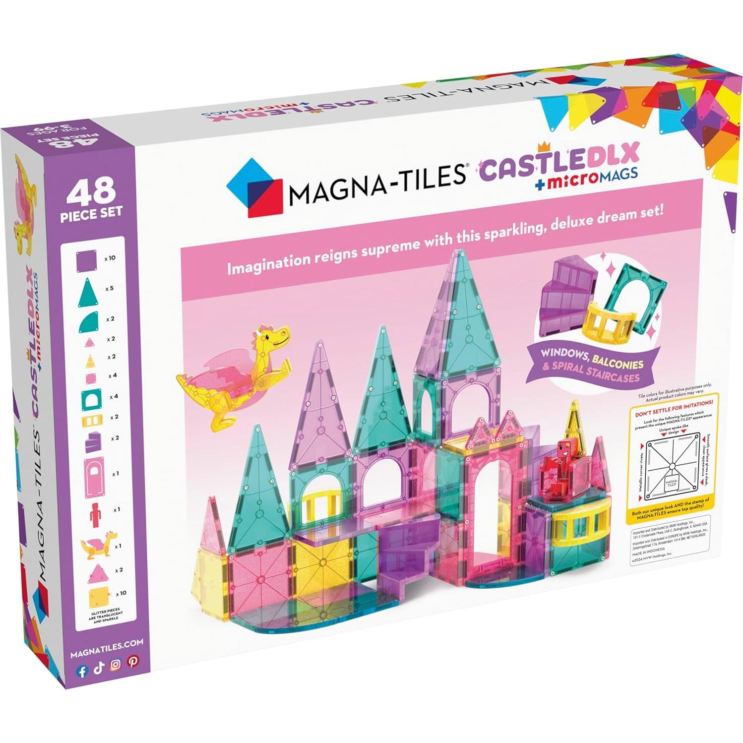 MAGNA-TILES Castillo DLX 48 Piezas Set de Construcción Magnética