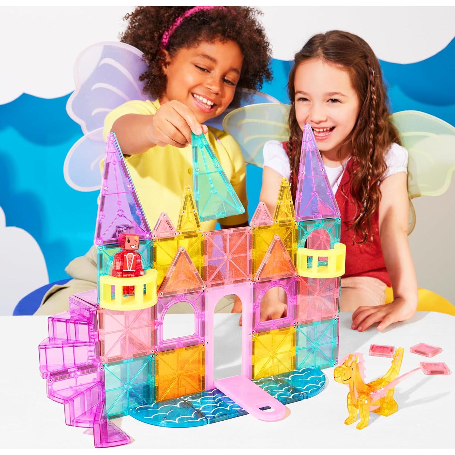 MAGNA-TILES Castillo DLX 48 Piezas Set de Construcción Magnética