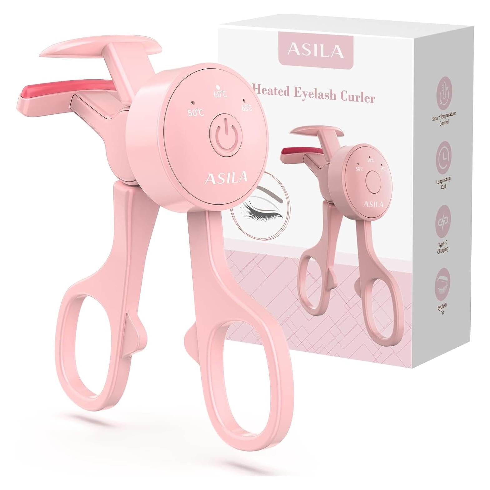ASILA Heated Eyelash Curler with 3 Heating Modes, Rechargeable Electric Lash Curler with Type-C, C-Shaped Natural Curling, Anti-Burn Mini Heat Design, 24 Hours Long Lasting, Gift for Women Girls, Pink