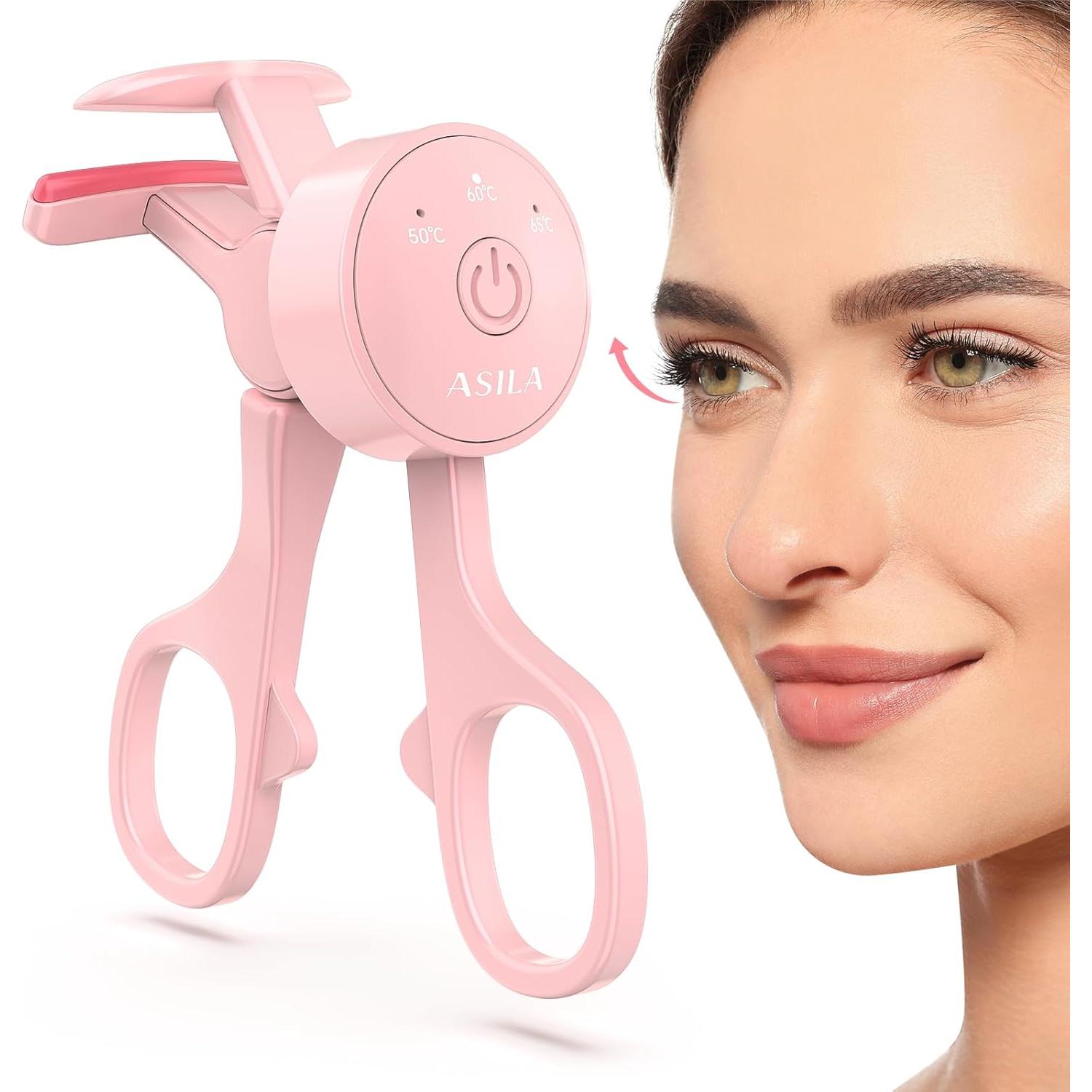 ASILA Heated Eyelash Curler with 3 Heating Modes, Rechargeable Electric Lash Curler with Type-C, C-Shaped Natural Curling, Anti-Burn Mini Heat Design, 24 Hours Long Lasting, Gift for Women Girls, Pink