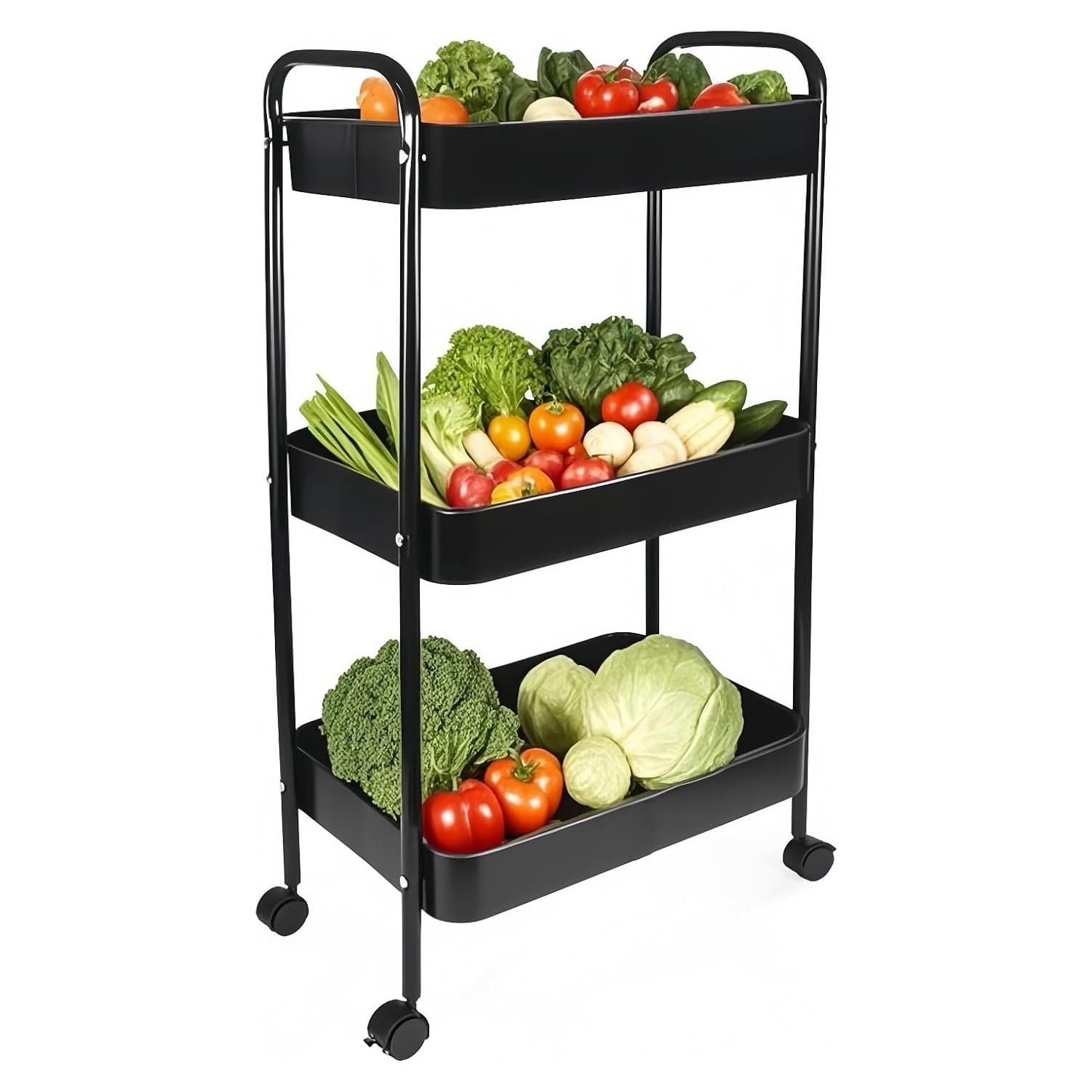 Carro de Utilidad Móvil Ufriandz 3 Niveles Negro con Ruedas