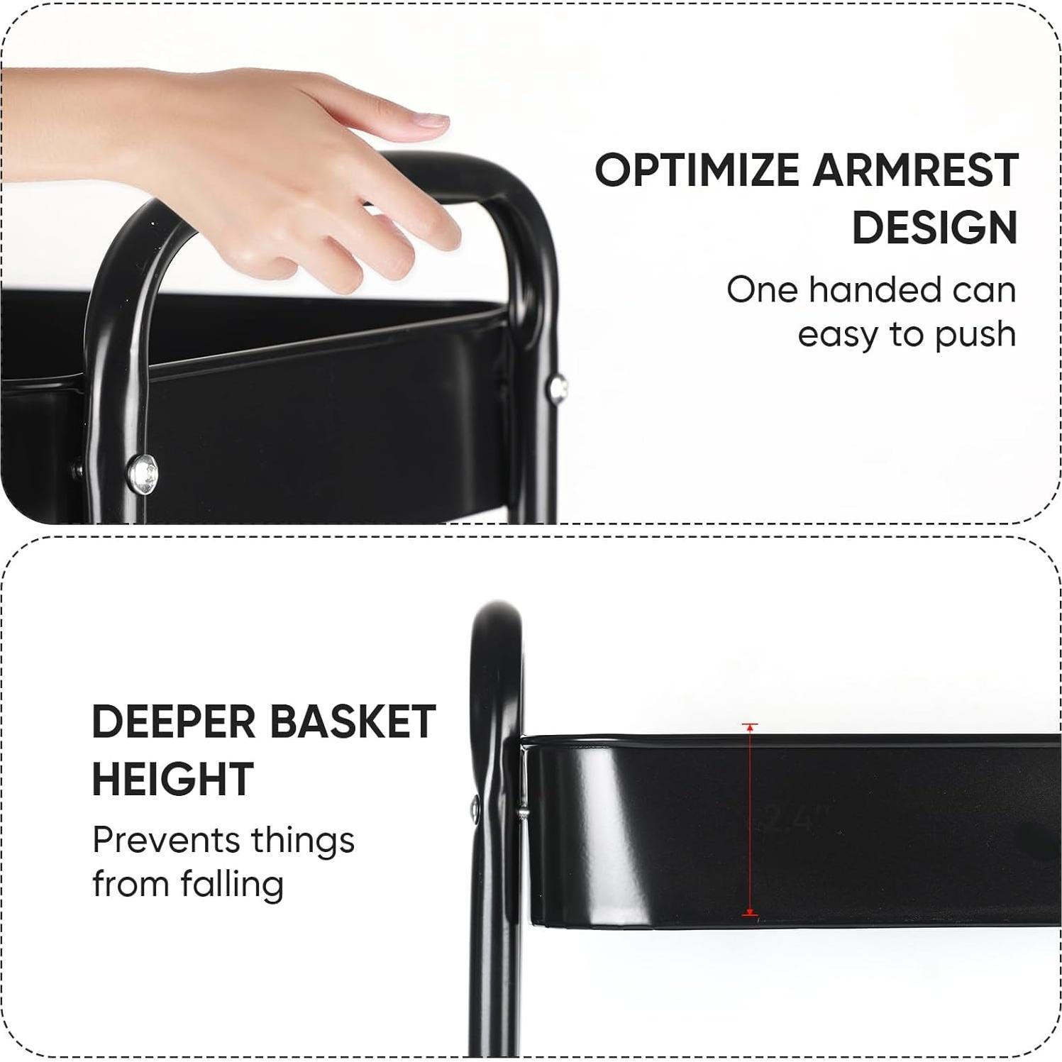 Carro de Utilidad Móvil Ufriandz 3 Niveles Negro con Ruedas