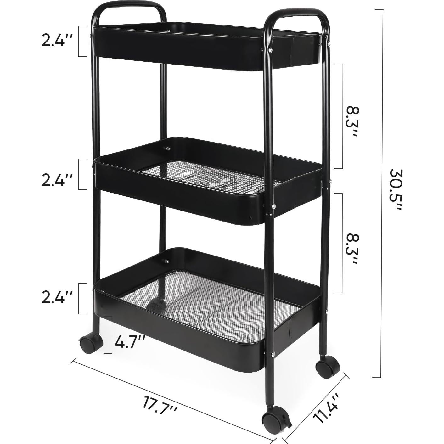 Carro de Utilidad Móvil Ufriandz 3 Niveles Negro con Ruedas