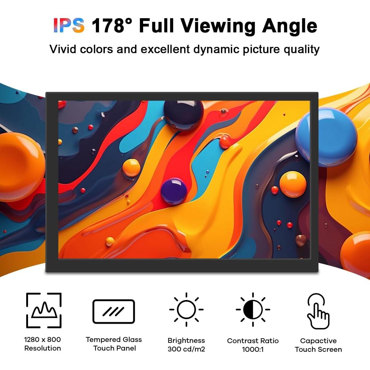 Monitor táctil LCD IPS 10.1" Hosyond 1280x800 HDMI Raspberry Pi