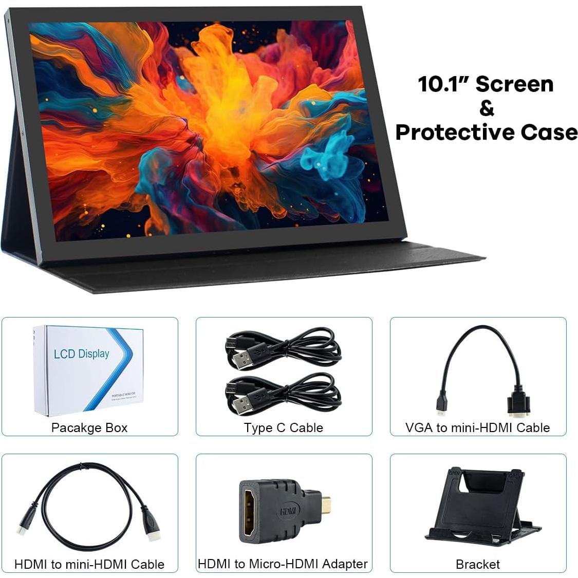 Monitor táctil LCD IPS 10.1" Hosyond 1280x800 HDMI Raspberry Pi