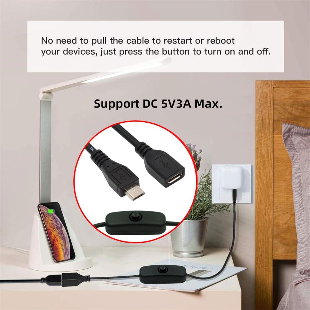 Cable Micro USB 2.0 NFHK con Botón de Encendido 5V 3A