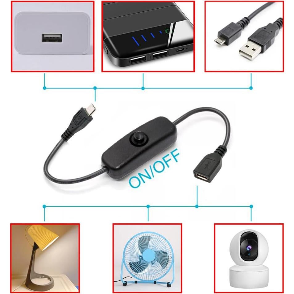 Cable Micro USB 2.0 NFHK con Botón de Encendido 5V 3A
