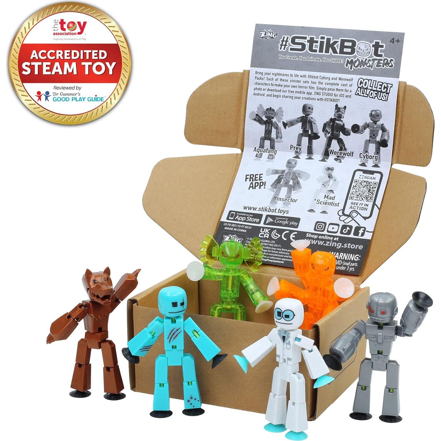 Set de 6 Figuras Stikbot Hombre Lobo y Cyborg - Juguete Creativo
