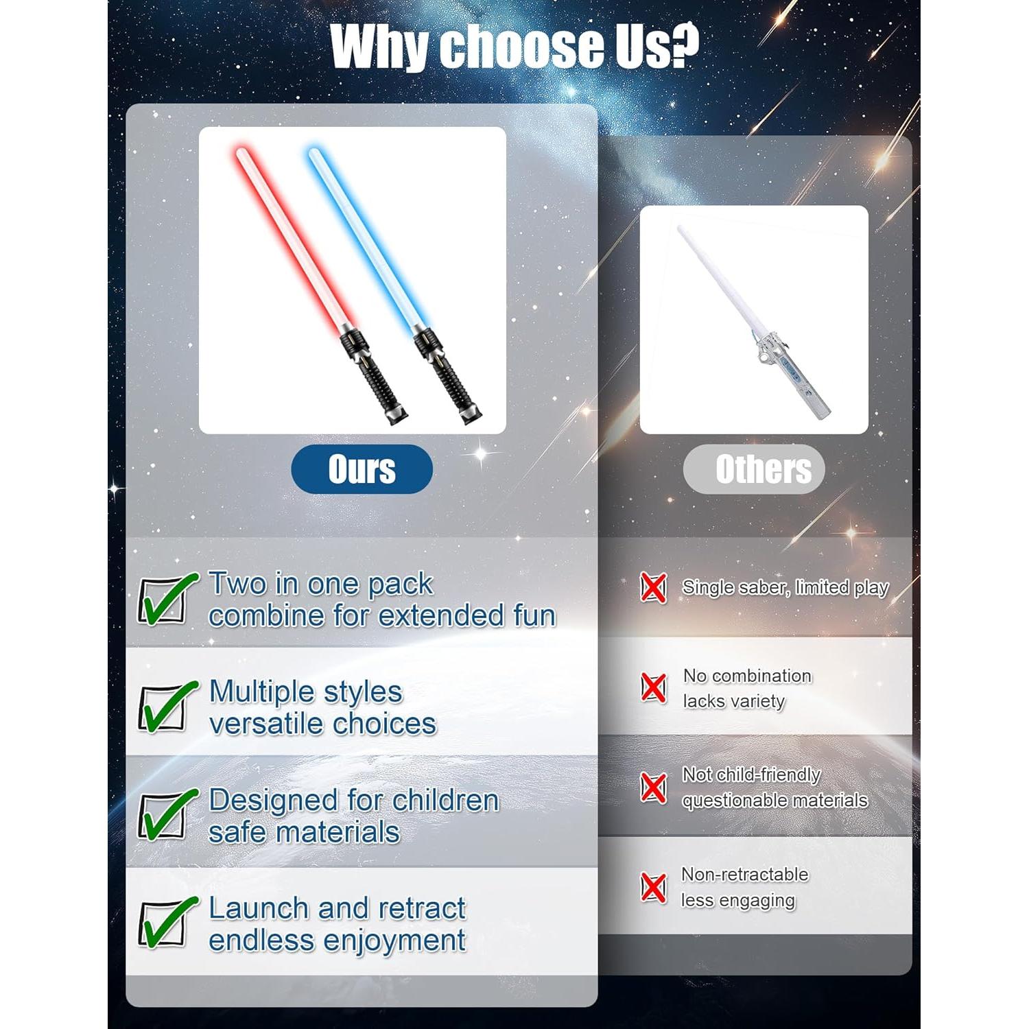 Sable de Luz Retráctil VXQ 2-en-1 para Niños - Rojo y Azul