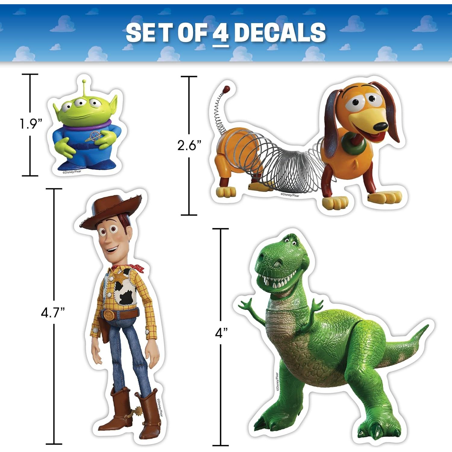 Set de 4 Calcomanías Toy Story Disney - Woody, Rex, Slinky y Alien