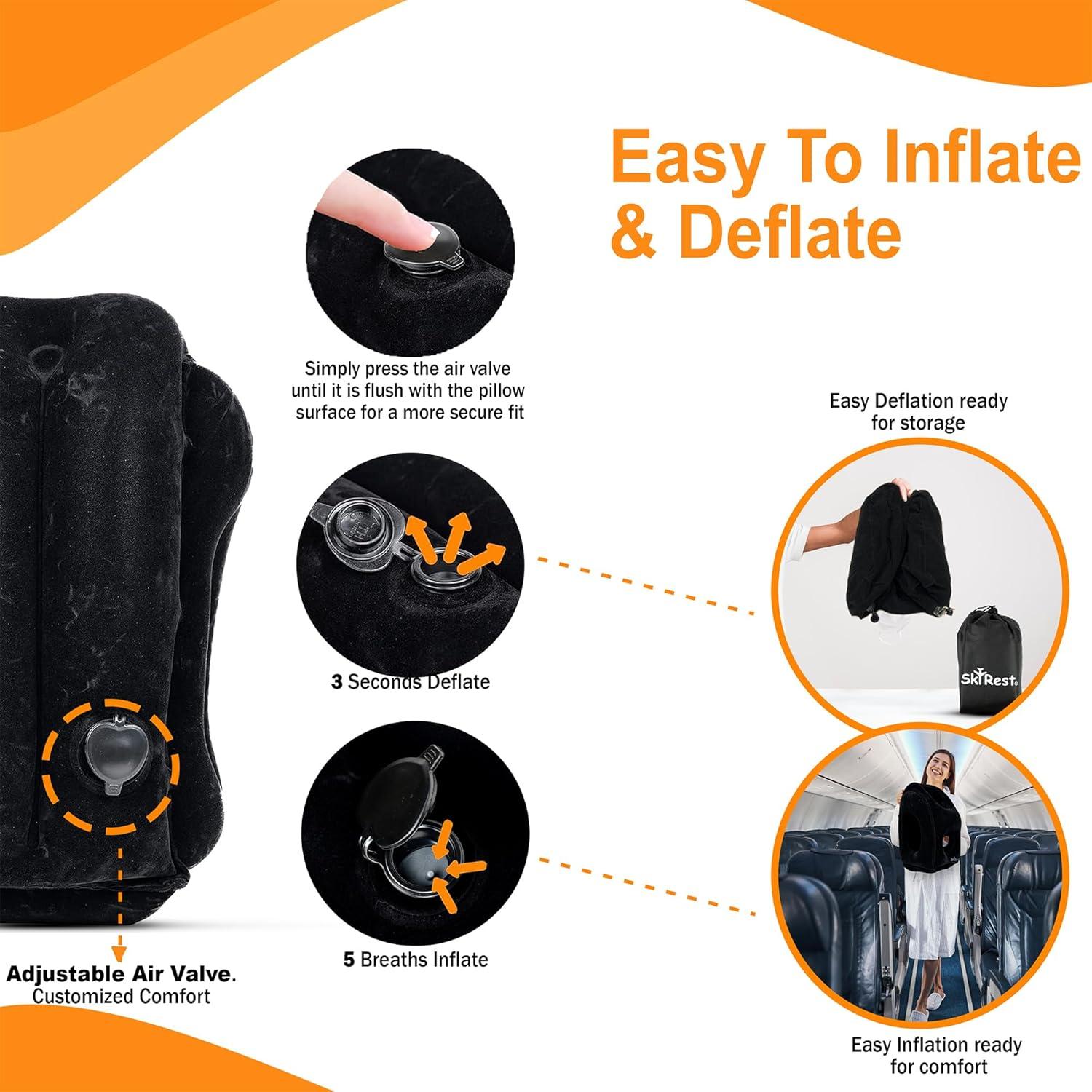 Almohada de Viaje Inflable Skyrest - Soporte de Cuello Negro