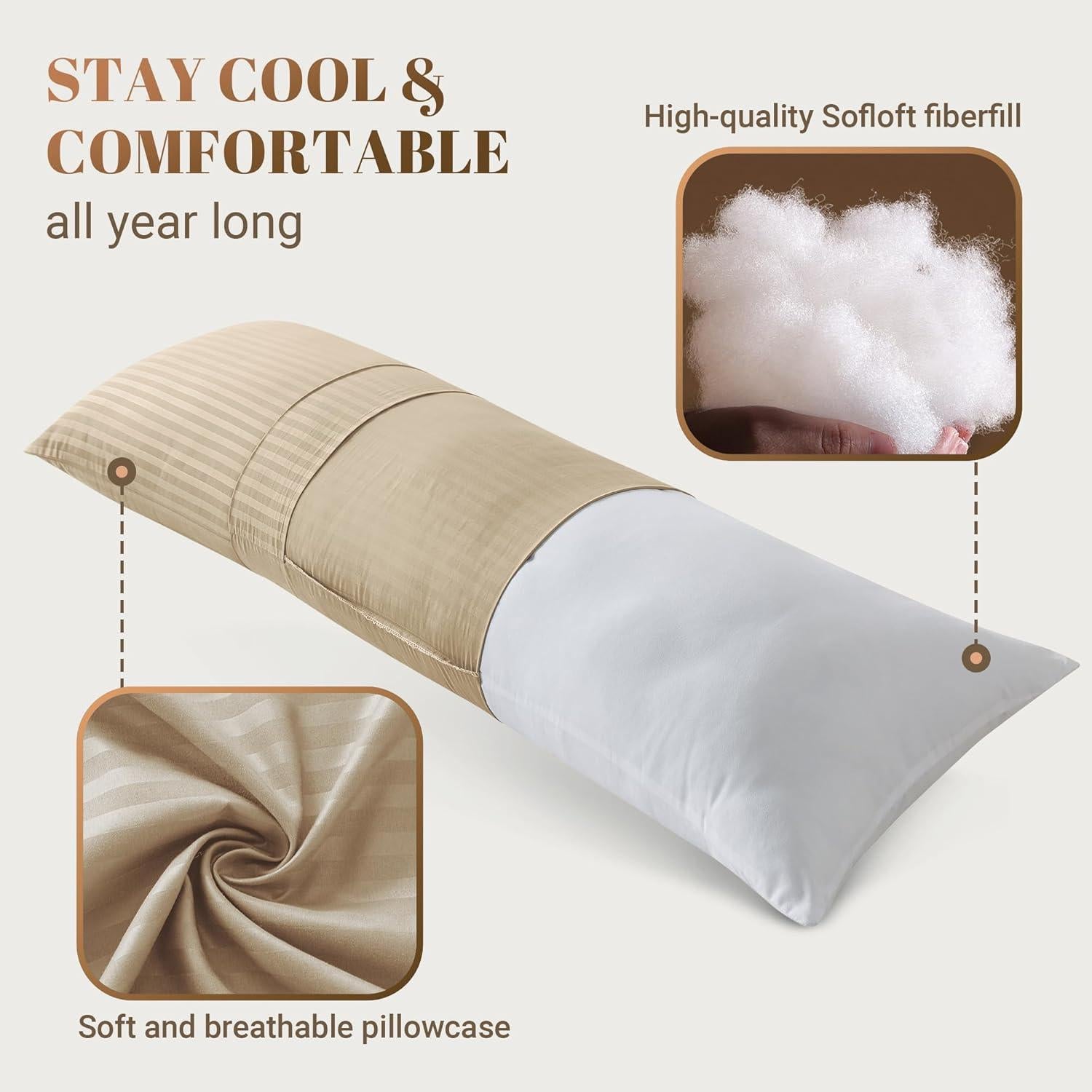 Almohada Corporal Cosybay 137x51 cm Beige Firme y Lavable