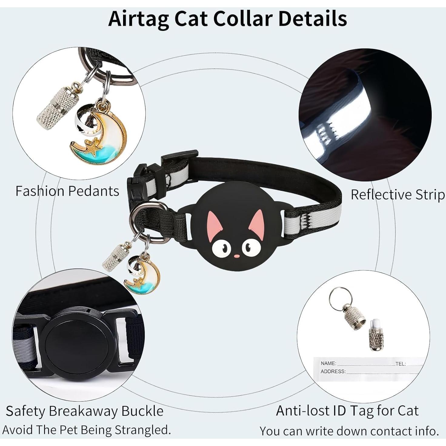 Collar para Gatos Woyinger Reflectante con Soporte AirTag Negro