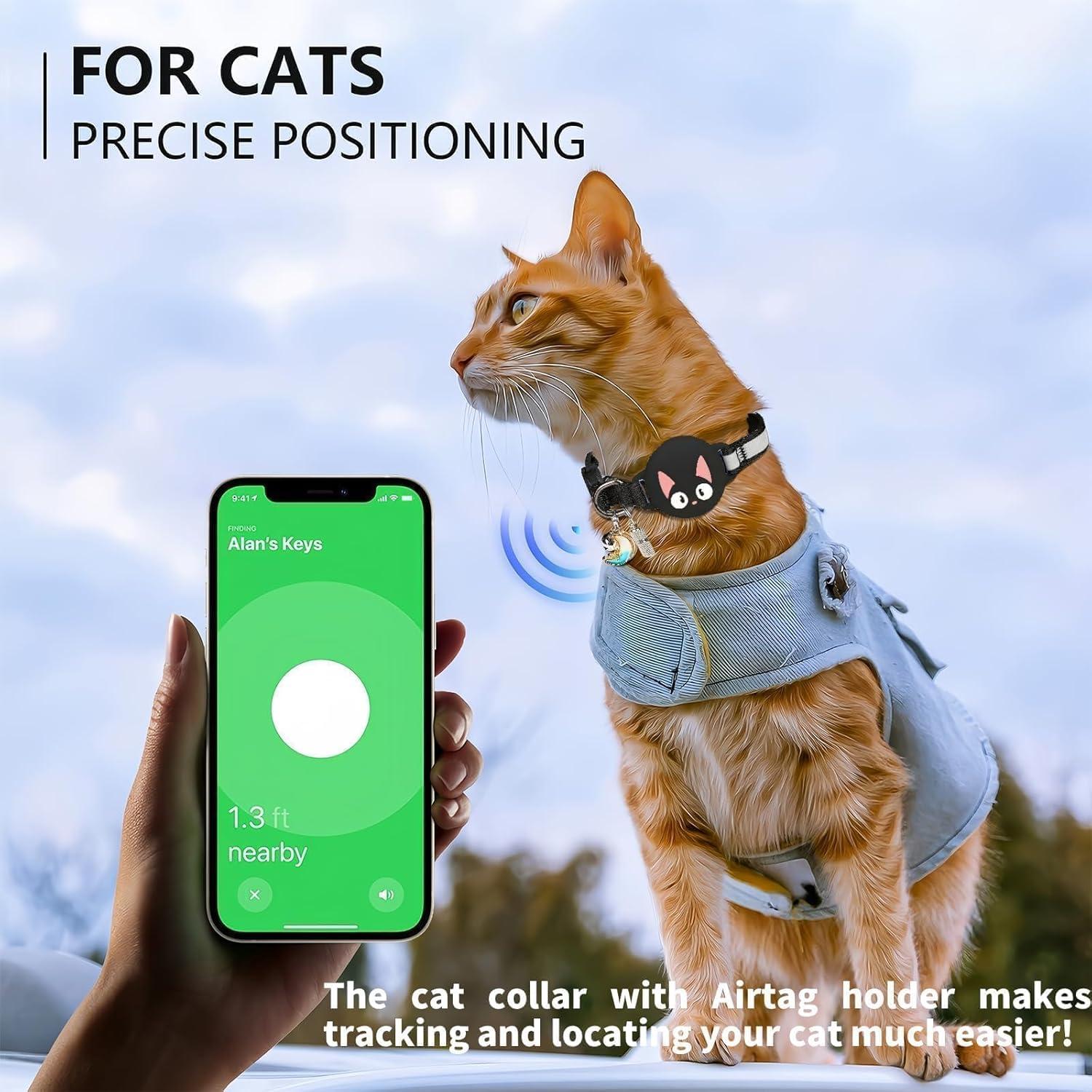 Collar para Gatos Woyinger Reflectante con Soporte AirTag Negro