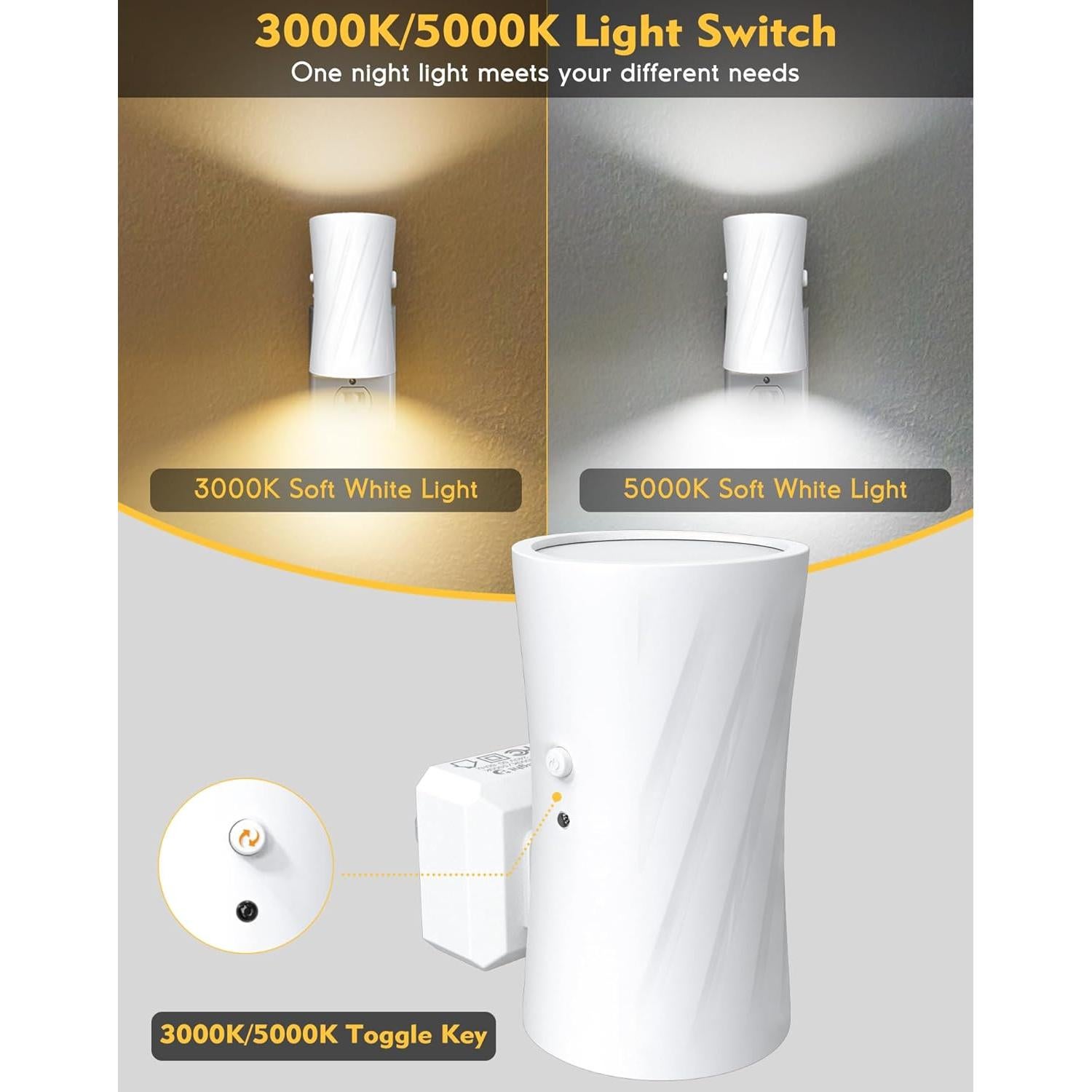 Luz Nocturna LED Enchufada KKUP2U con Sensor y Brillo Ajustable