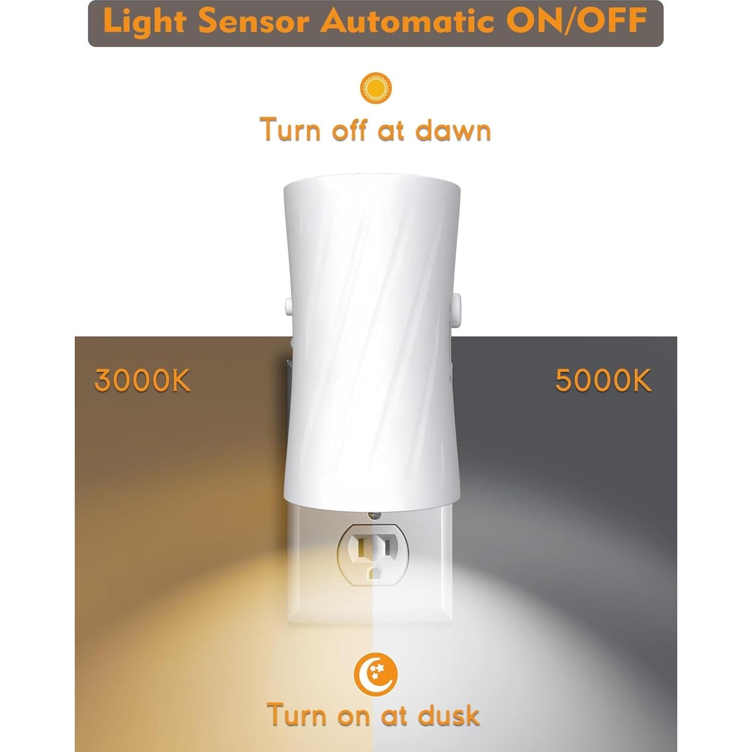 Luz Nocturna LED Enchufada KKUP2U con Sensor y Brillo Ajustable