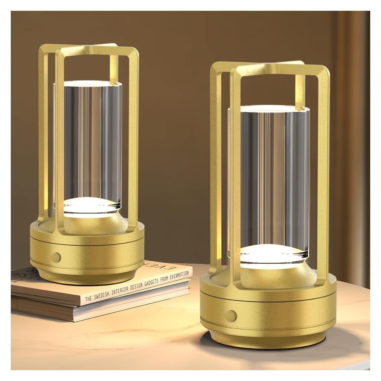 Juego de 2 Lámparas de Mesa Inalámbricas Recargables LED Oro